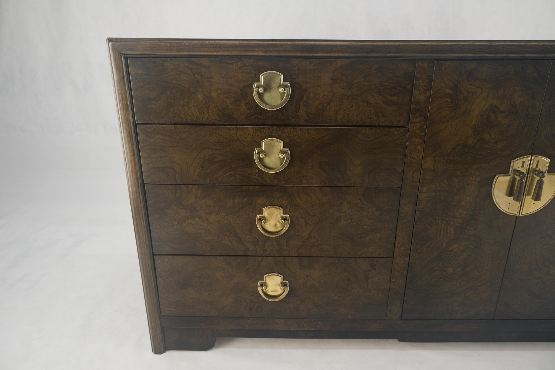 EstablishedLines Burl Wood Brass Hardware 2 Doors Compartment 68" Long Dresser Credenza MINT!