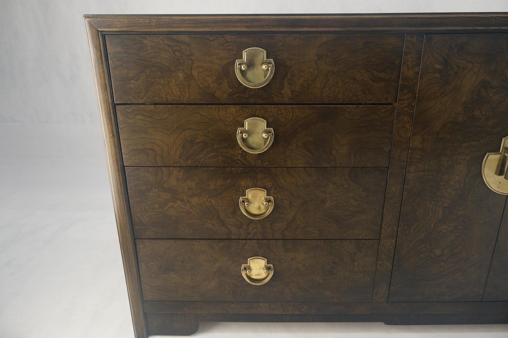 EstablishedLines Burl Wood Brass Hardware 2 Doors Compartment 68" Long Dresser Credenza MINT!