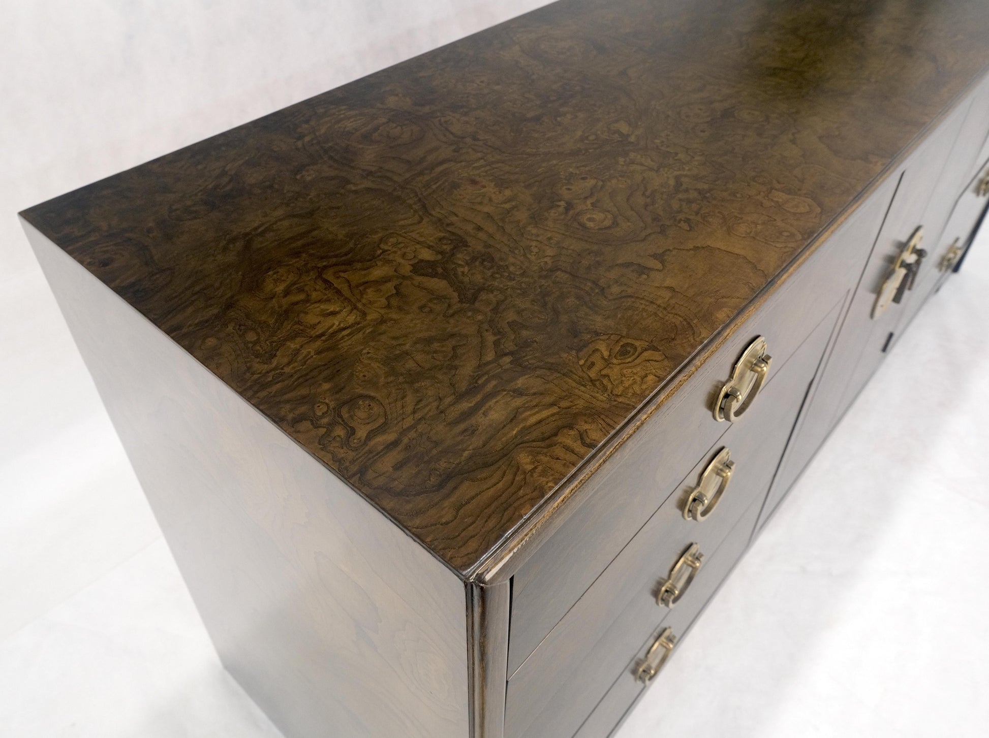 EstablishedLines Burl Wood Brass Hardware 2 Doors Compartment 68" Long Dresser Credenza MINT!