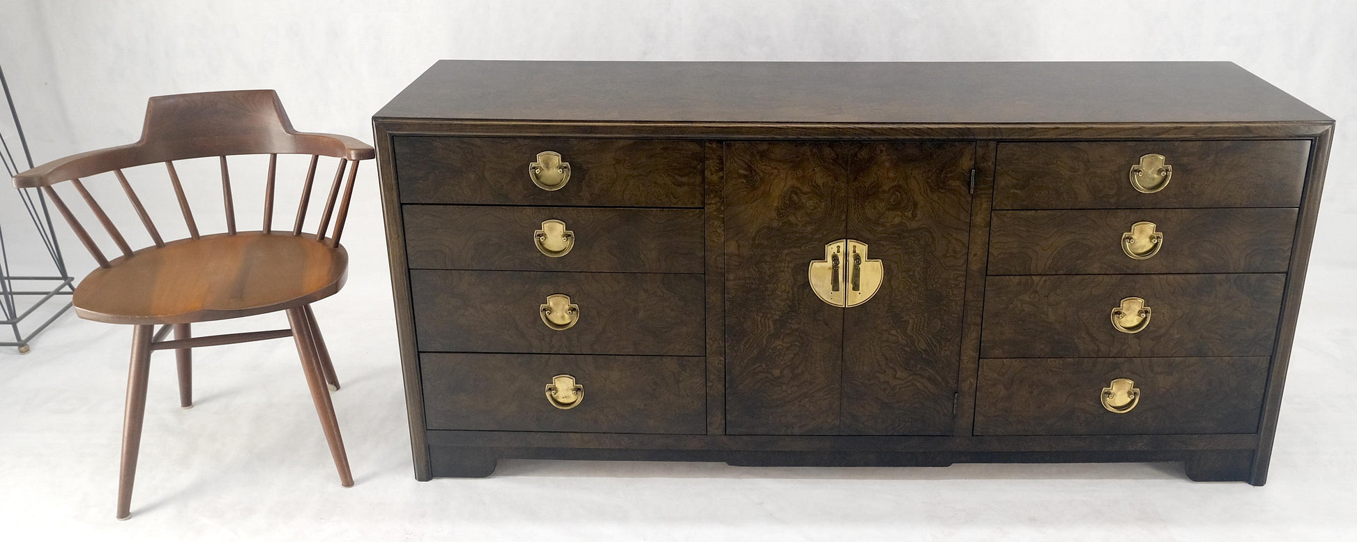 EstablishedLines Burl Wood Brass Hardware 2 Doors Compartment 68" Long Dresser Credenza MINT!