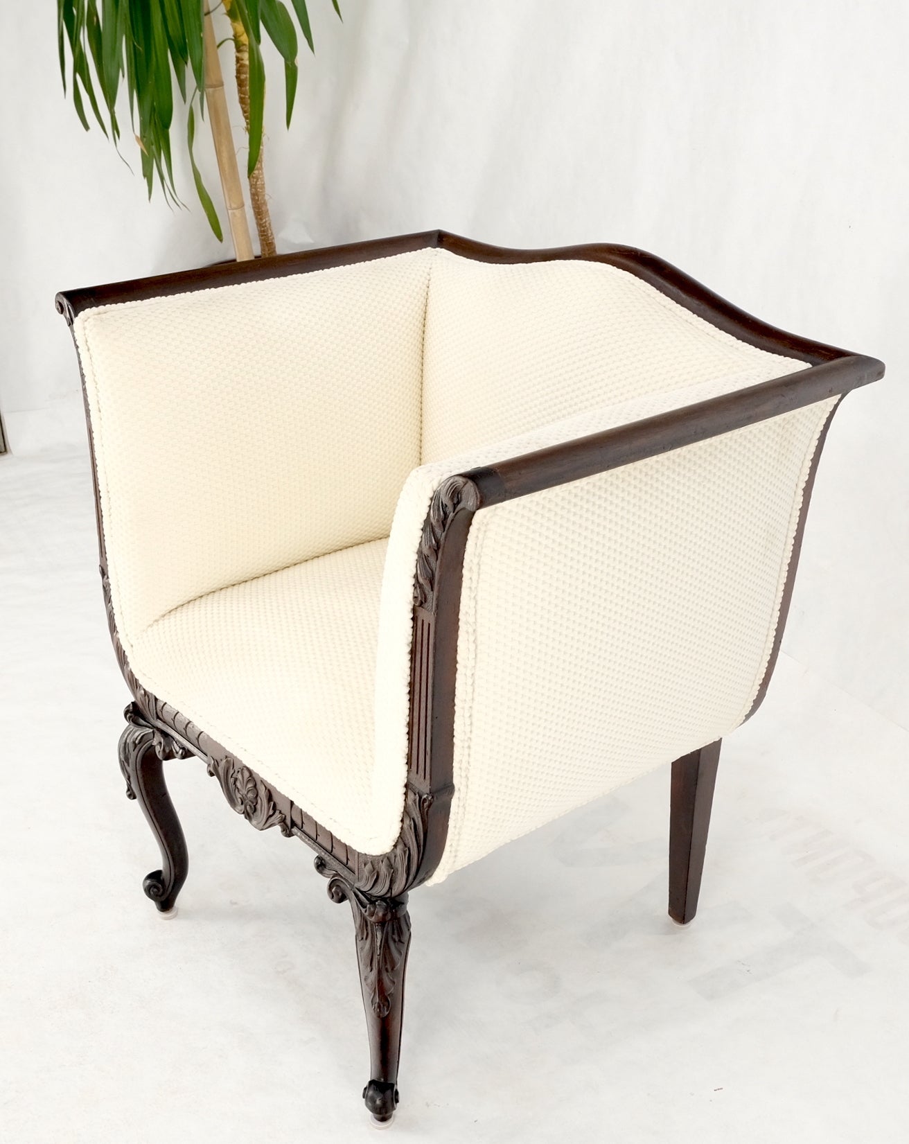 EstablishedLines Deep Arms Mahogany Carved Frame Lounge Fireside Chair