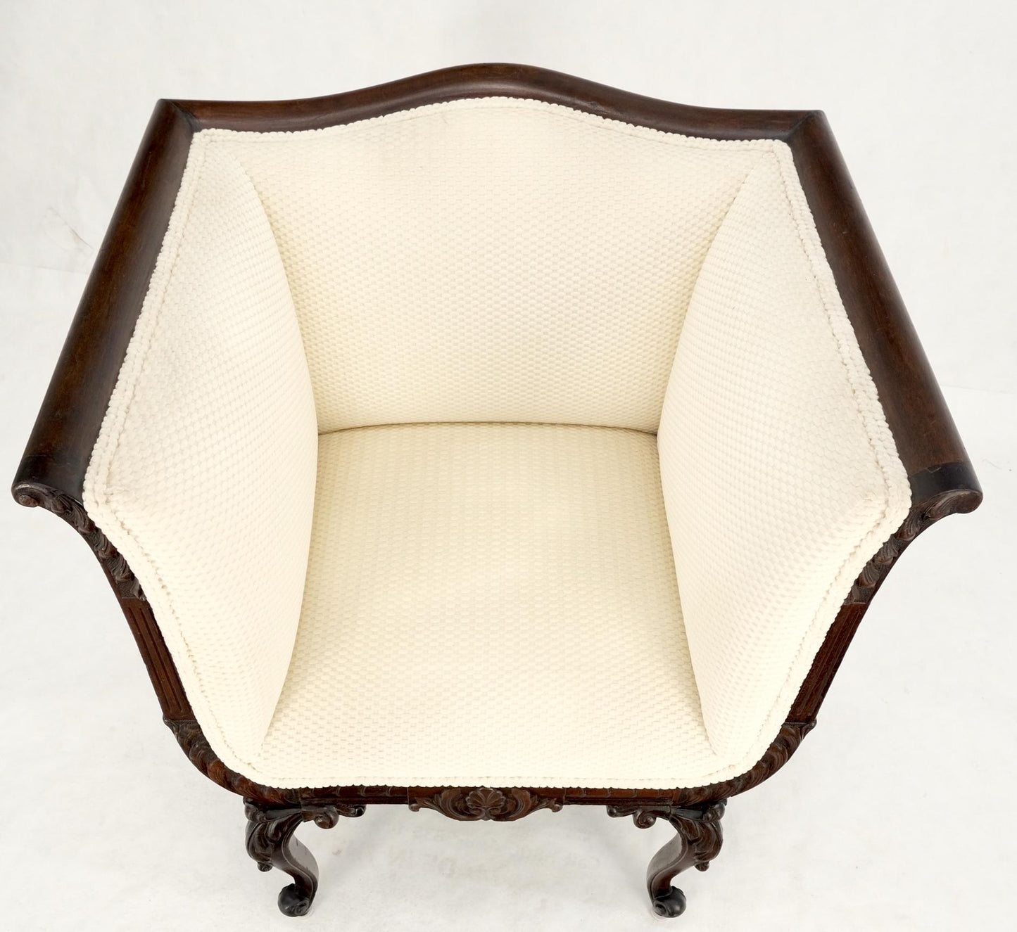 EstablishedLines Deep Arms Mahogany Carved Frame Lounge Fireside Chair