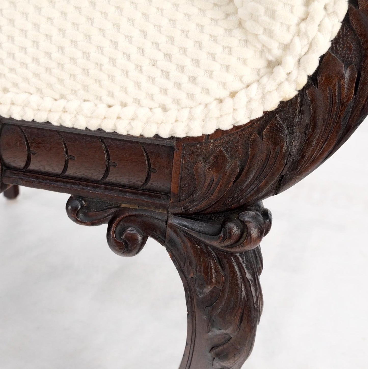 EstablishedLines Deep Arms Mahogany Carved Frame Lounge Fireside Chair