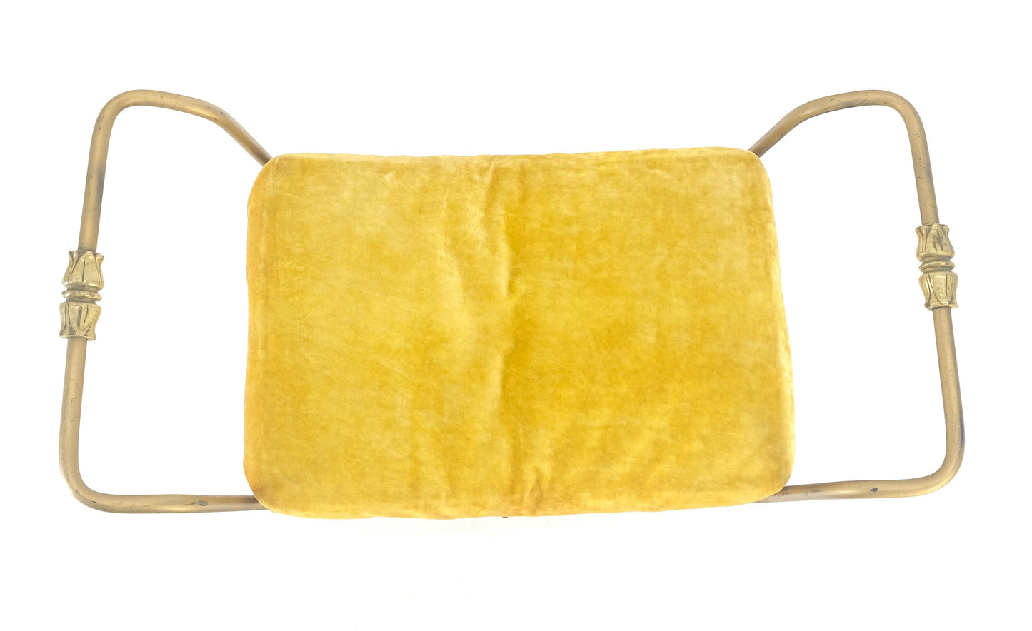 EstablishedLines Italian Brass & Steel Bent Wire Ball Feet Gold Upholstery Cushion Window Bench