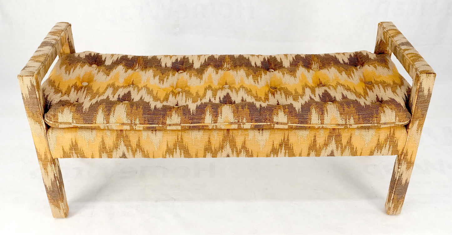 EstablishedLines Flame Pattern Upholstery Double Arms 51" Long Window Bench c1970s Mid Century