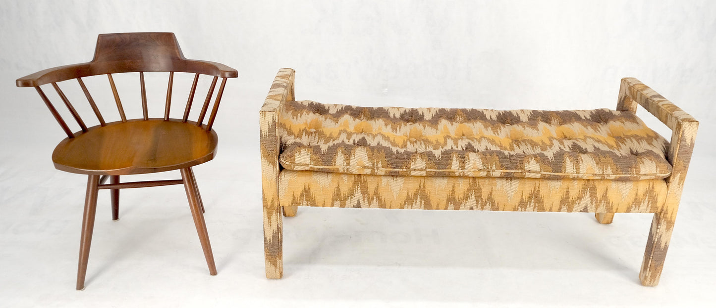 EstablishedLines Flame Pattern Upholstery Double Arms 51" Long Window Bench c1970s Mid Century