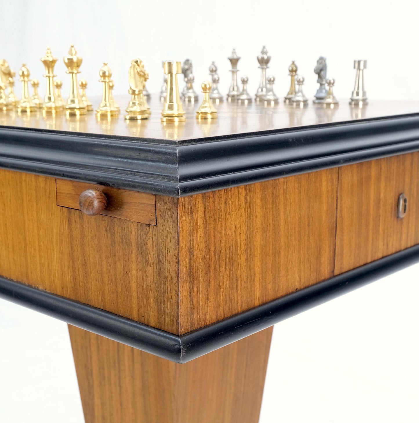 EstablishedLines Art Deco Single Pedestal Square Game Table Pull Out Trays Chess Board Set Mint!