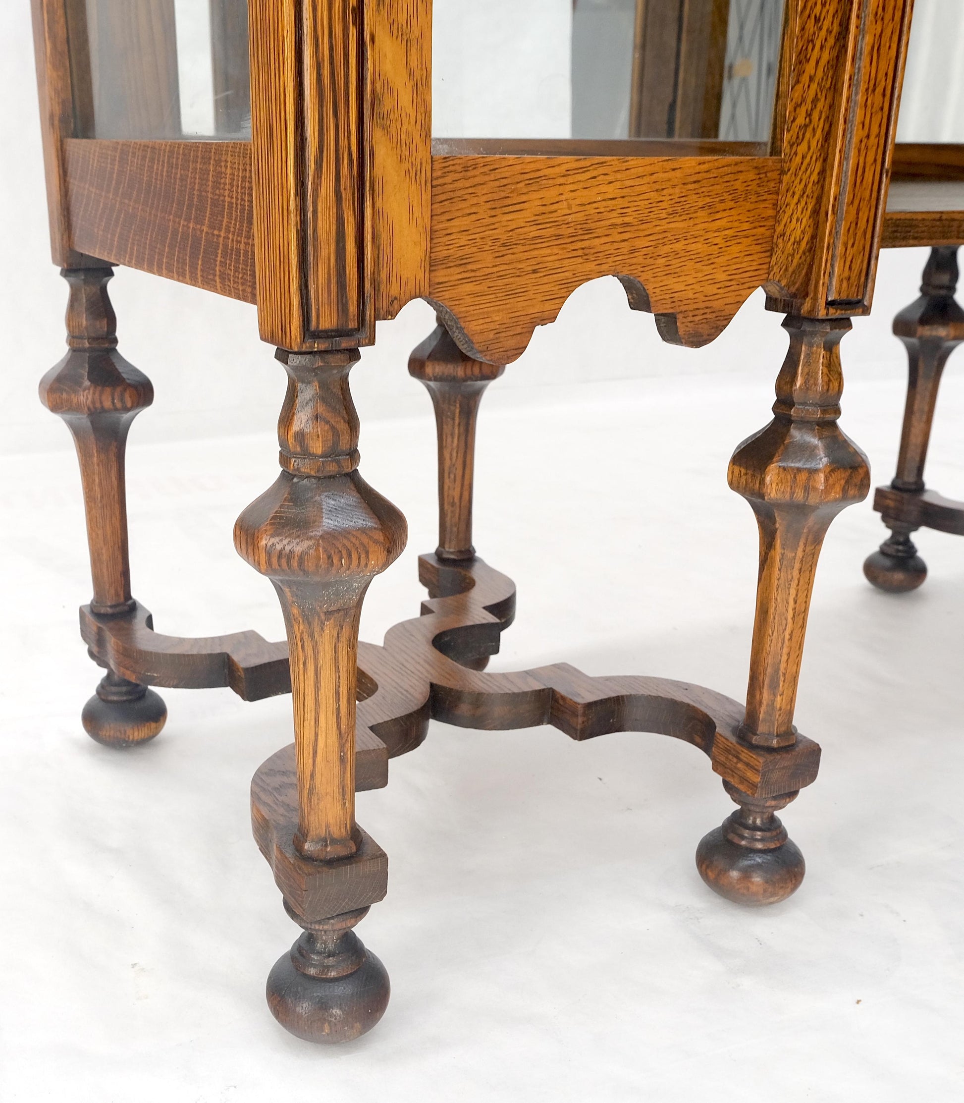 EstablishedLines Light Oak Ball Feet Glass Doors Shelves China Curio Display Cabinet Brass Key