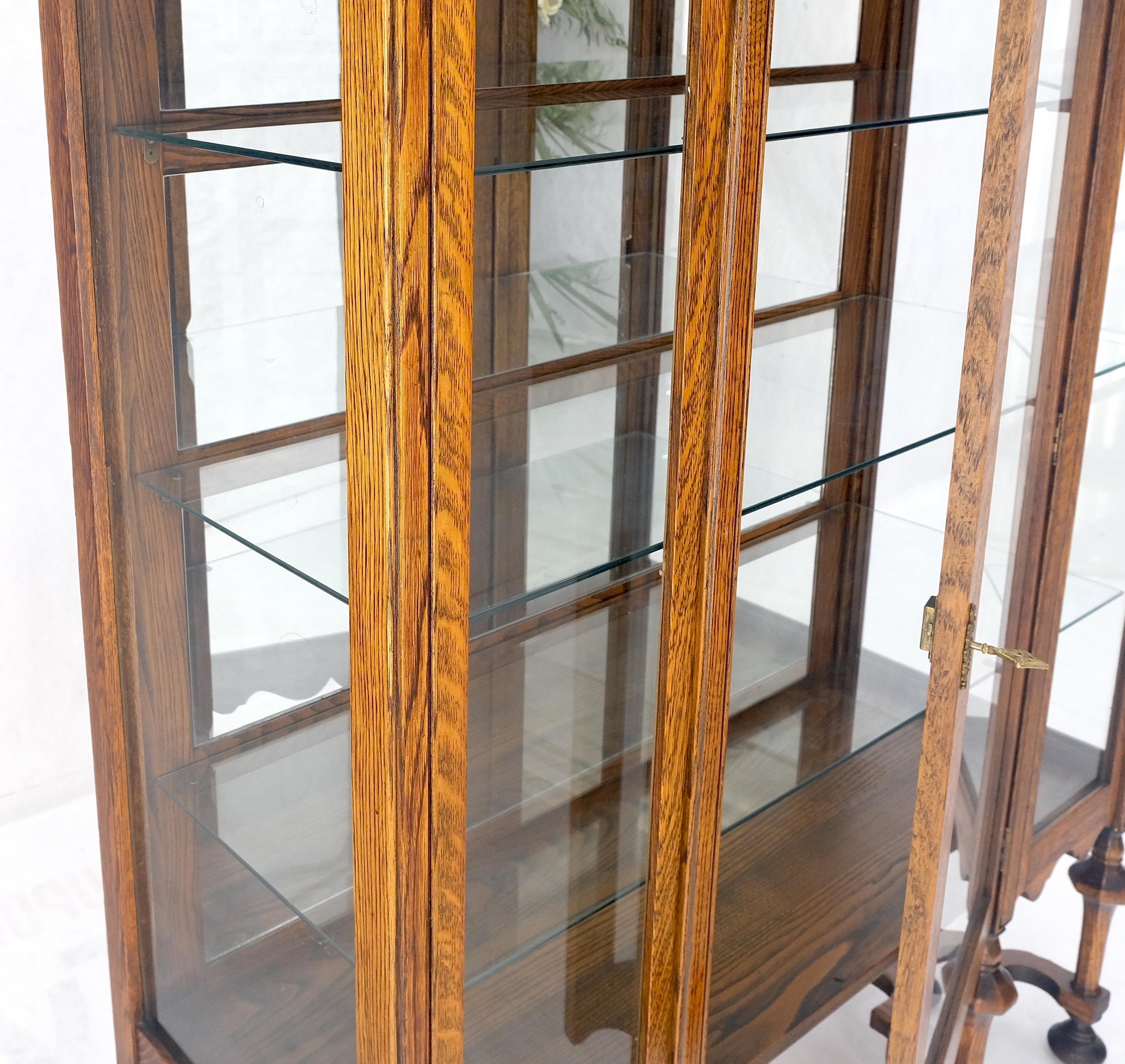 EstablishedLines Light Oak Ball Feet Glass Doors Shelves China Curio Display Cabinet Brass Key