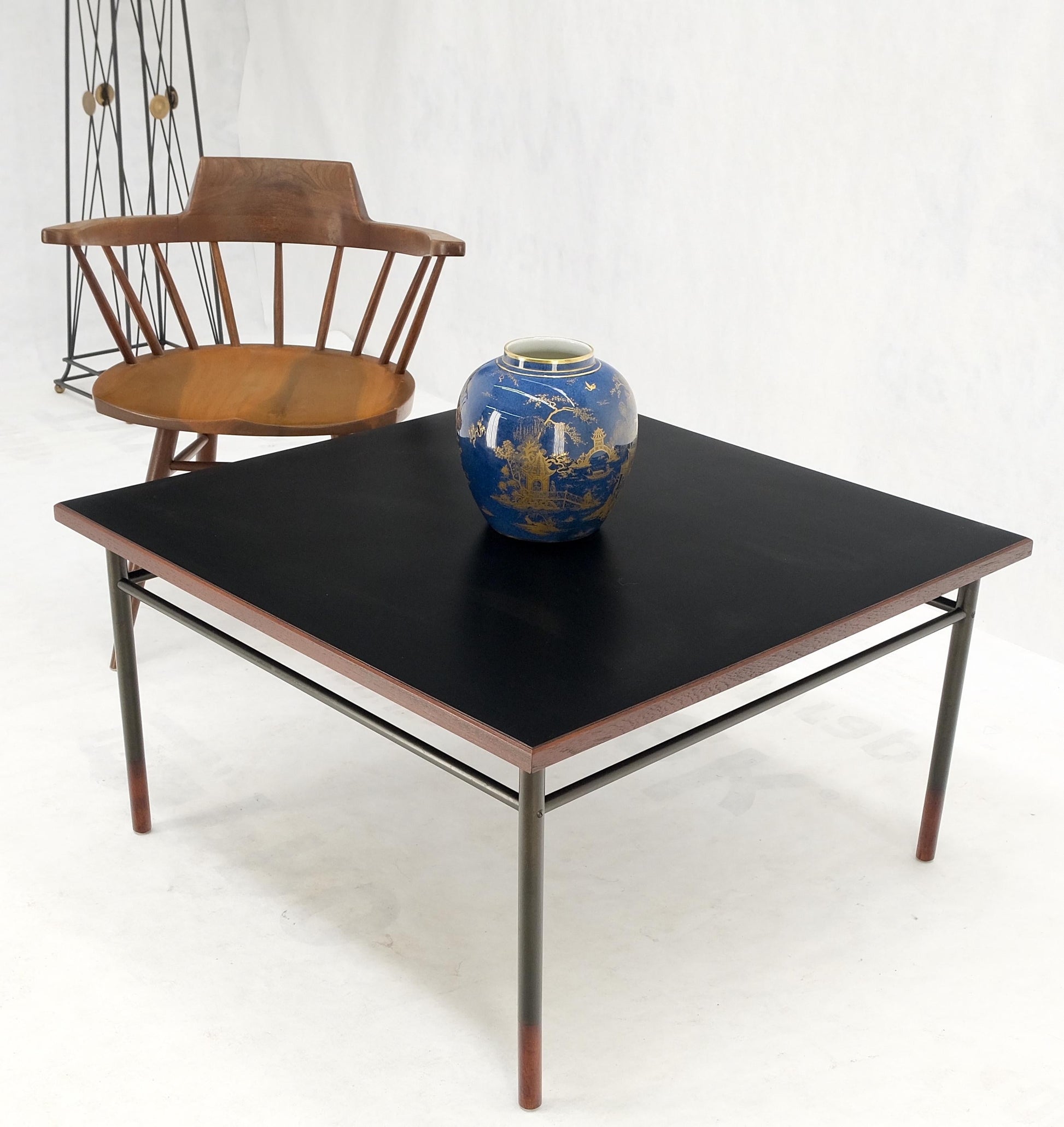 EstablishedLines Danish Mid-Century Modern Square Black Laminate and Teak Top Coffee Table MINT!