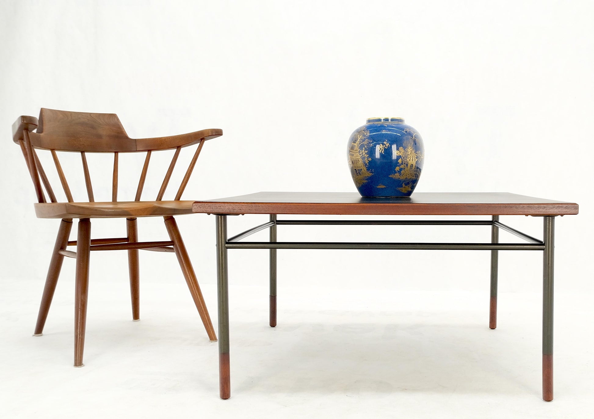 EstablishedLines Danish Mid-Century Modern Square Black Laminate and Teak Top Coffee Table MINT!