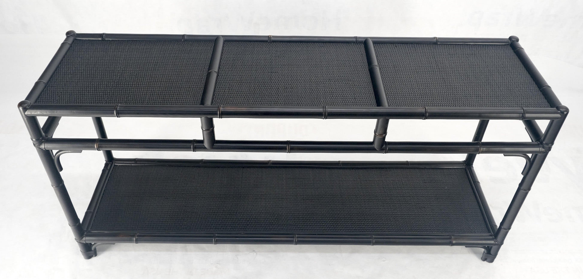 EstablishedLines Black Lacquer Bamboo Rattan 60" Long Console Sofa Table Bloomingdale's MINT!