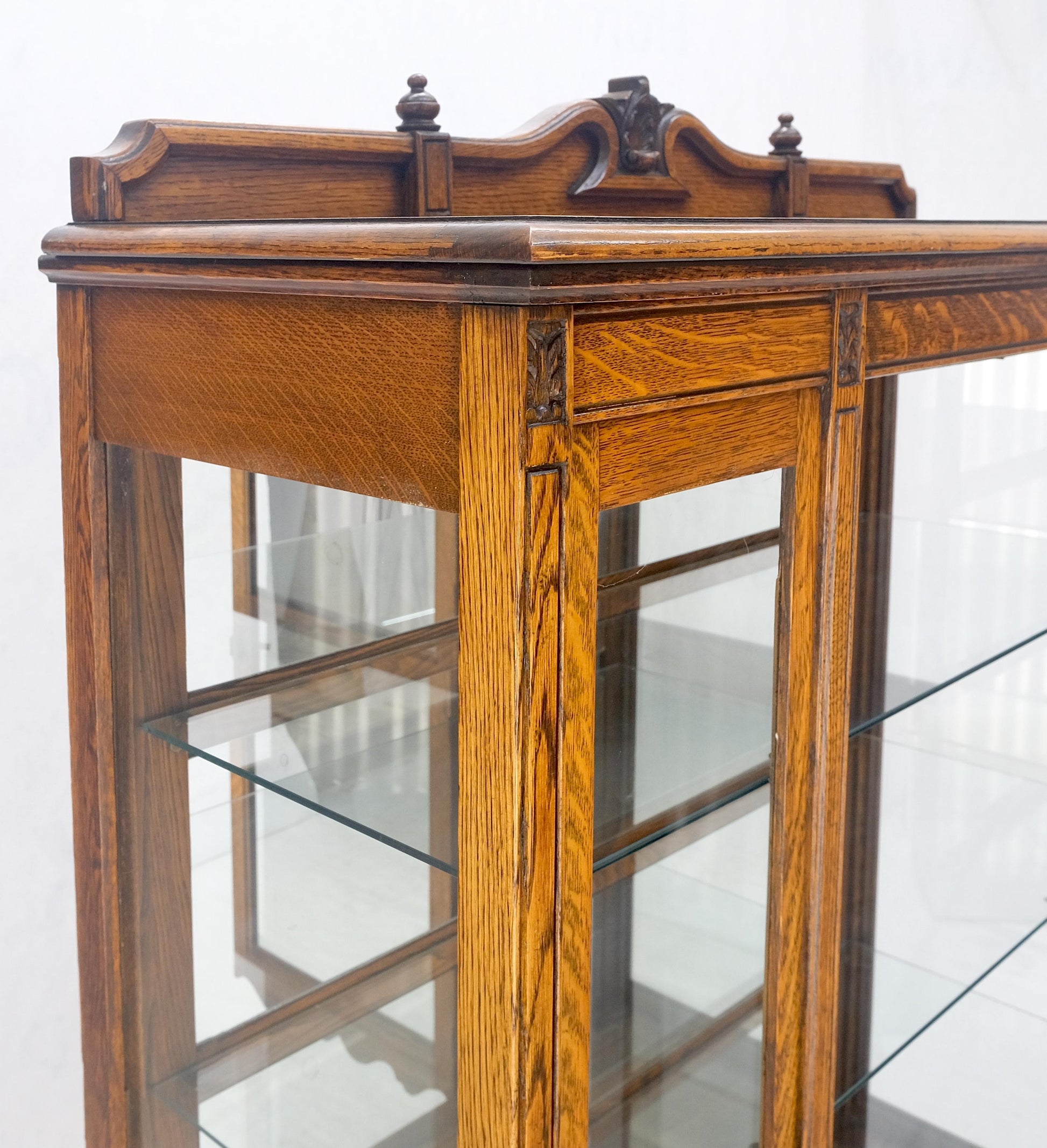 EstablishedLines Light Oak Ball Feet Glass Doors Shelves China Curio Display Cabinet Brass Key