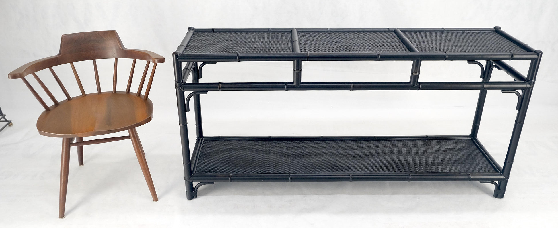 EstablishedLines Black Lacquer Bamboo Rattan 60" Long Console Sofa Table Bloomingdale's MINT!