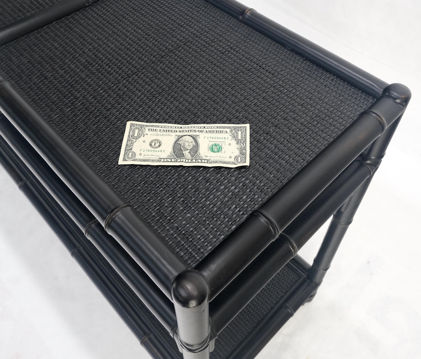 EstablishedLines Black Lacquer Bamboo Rattan 60" Long Console Sofa Table Bloomingdale's MINT!