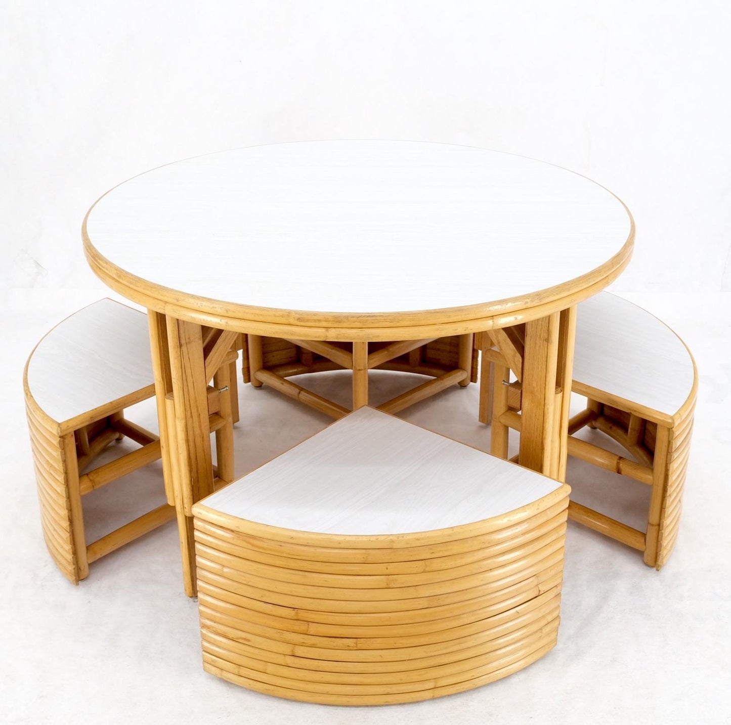 EstablishedLines Hi-Lo Convertible Reed Coffee Dinette Game Table w/ Nesting Benches Stools Chair