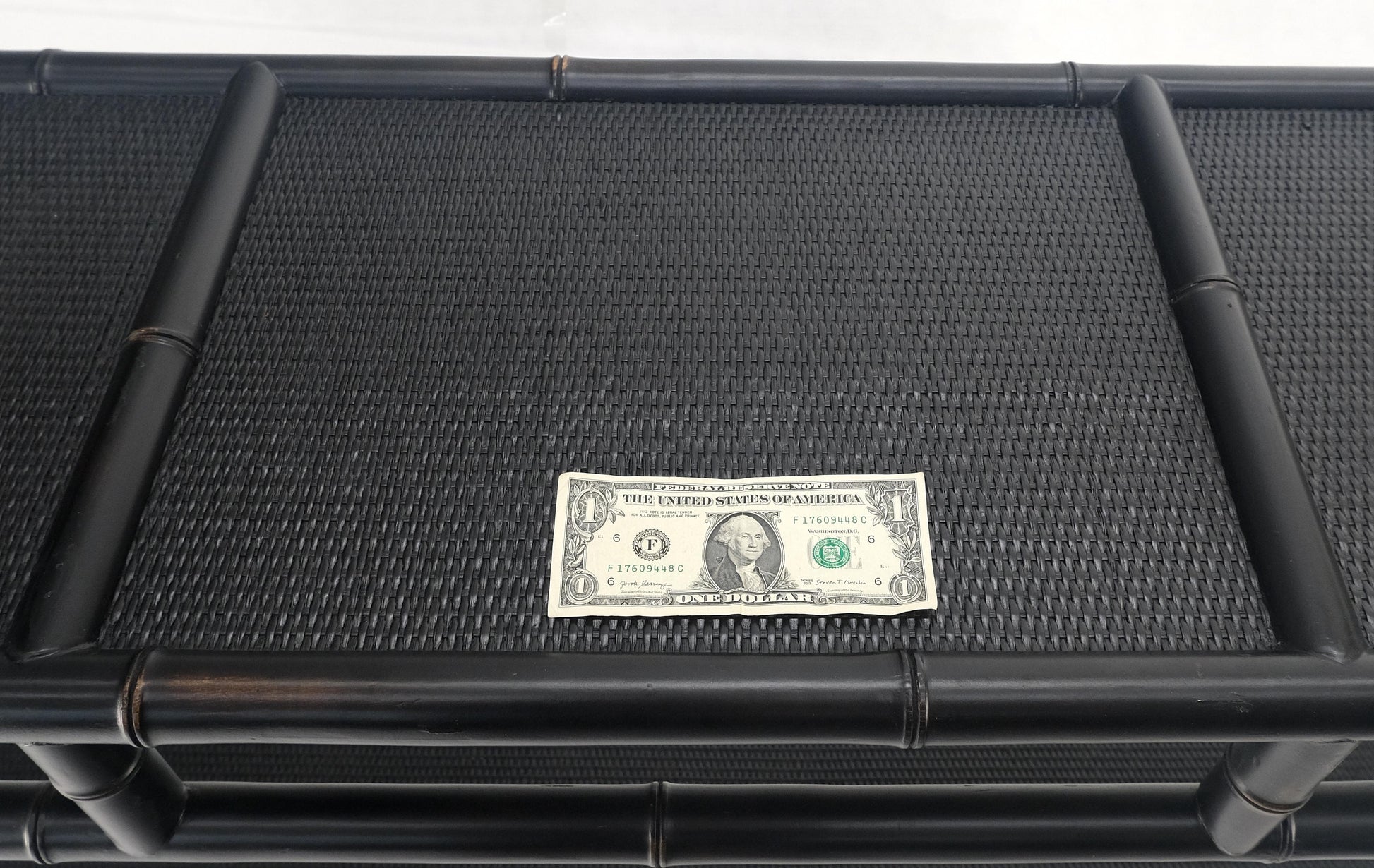 EstablishedLines Black Lacquer Bamboo Rattan 60" Long Console Sofa Table Bloomingdale's MINT!