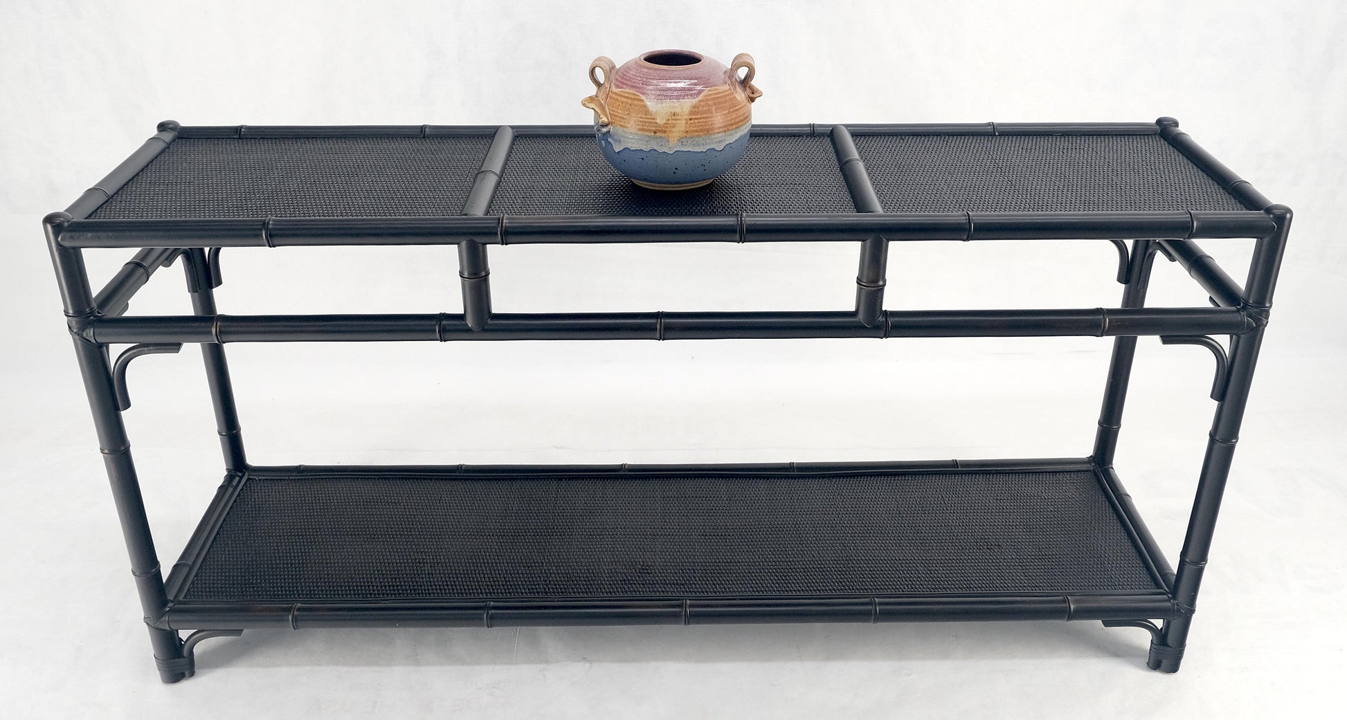 EstablishedLines Black Lacquer Bamboo Rattan 60" Long Console Sofa Table Bloomingdale's MINT!