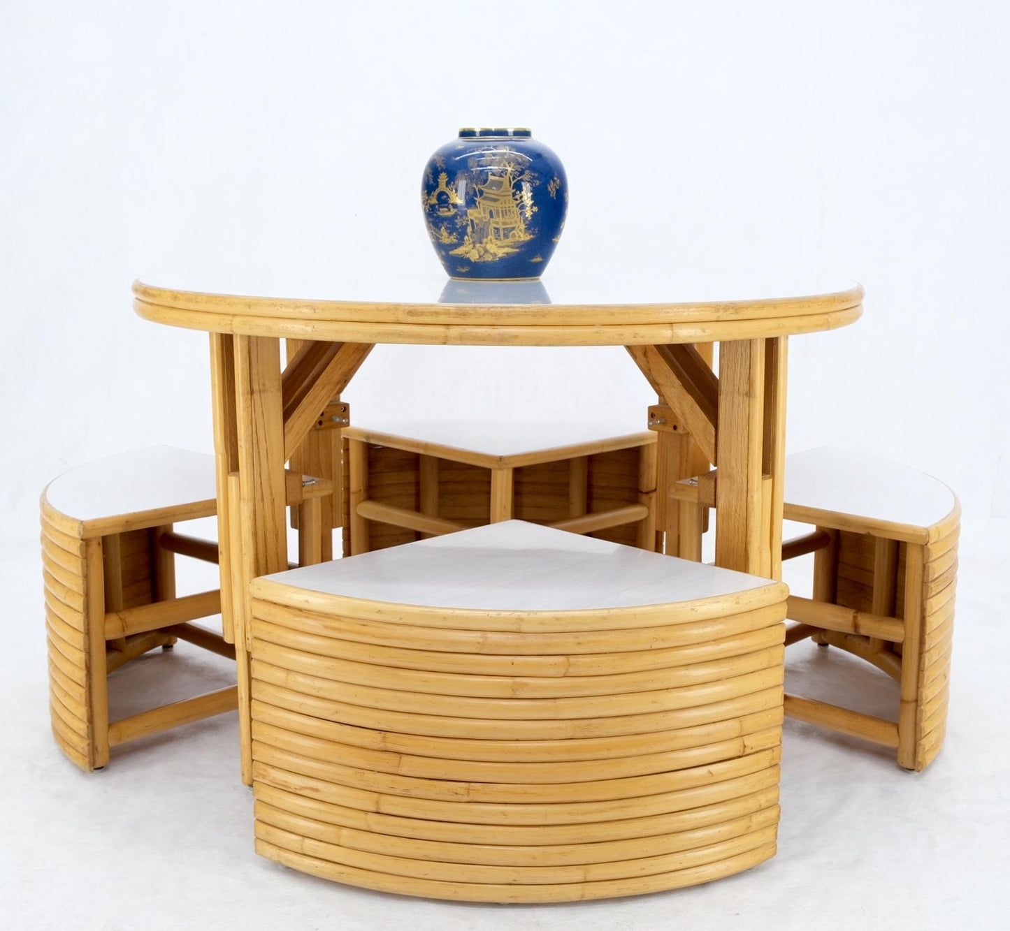EstablishedLines Hi-Lo Convertible Reed Coffee Dinette Game Table w/ Nesting Benches Stools Chair