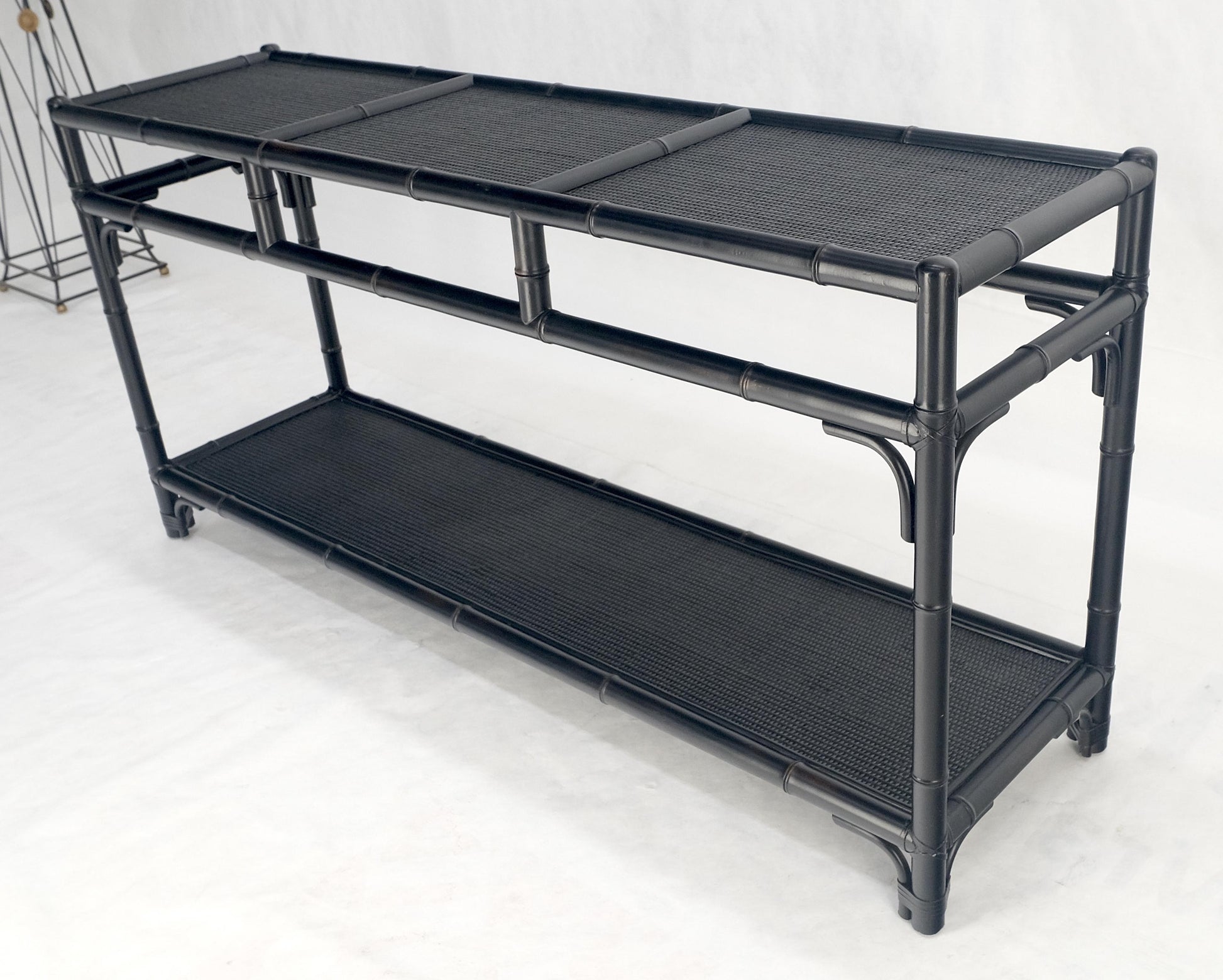 EstablishedLines Black Lacquer Bamboo Rattan 60" Long Console Sofa Table Bloomingdale's MINT!