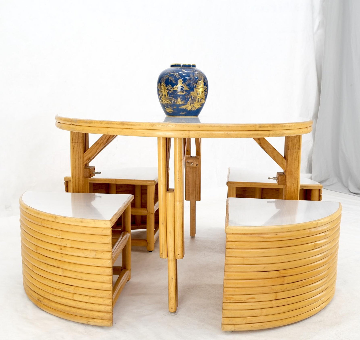 EstablishedLines Hi-Lo Convertible Reed Coffee Dinette Game Table w/ Nesting Benches Stools Chair