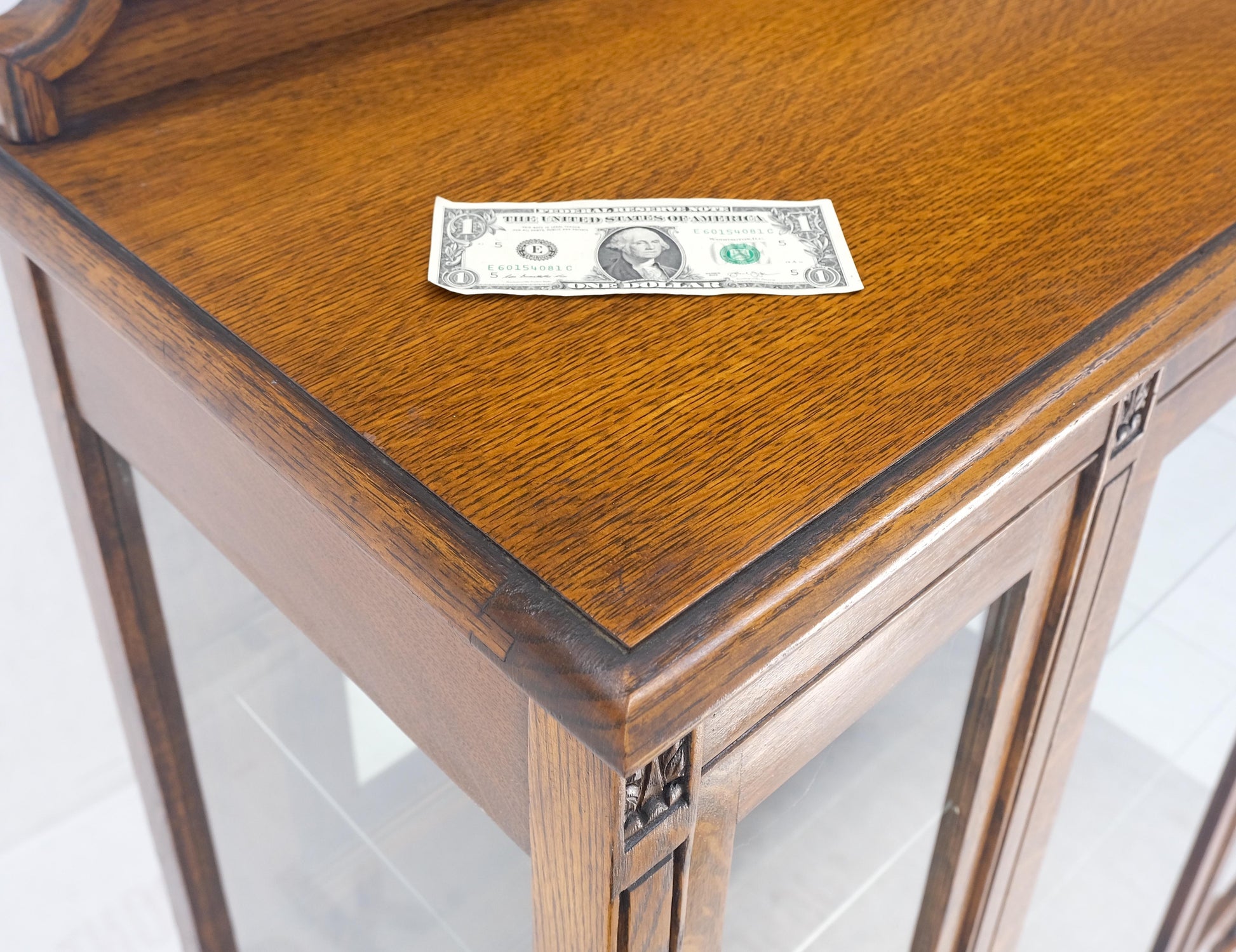 EstablishedLines Light Oak Ball Feet Glass Doors Shelves China Curio Display Cabinet Brass Key