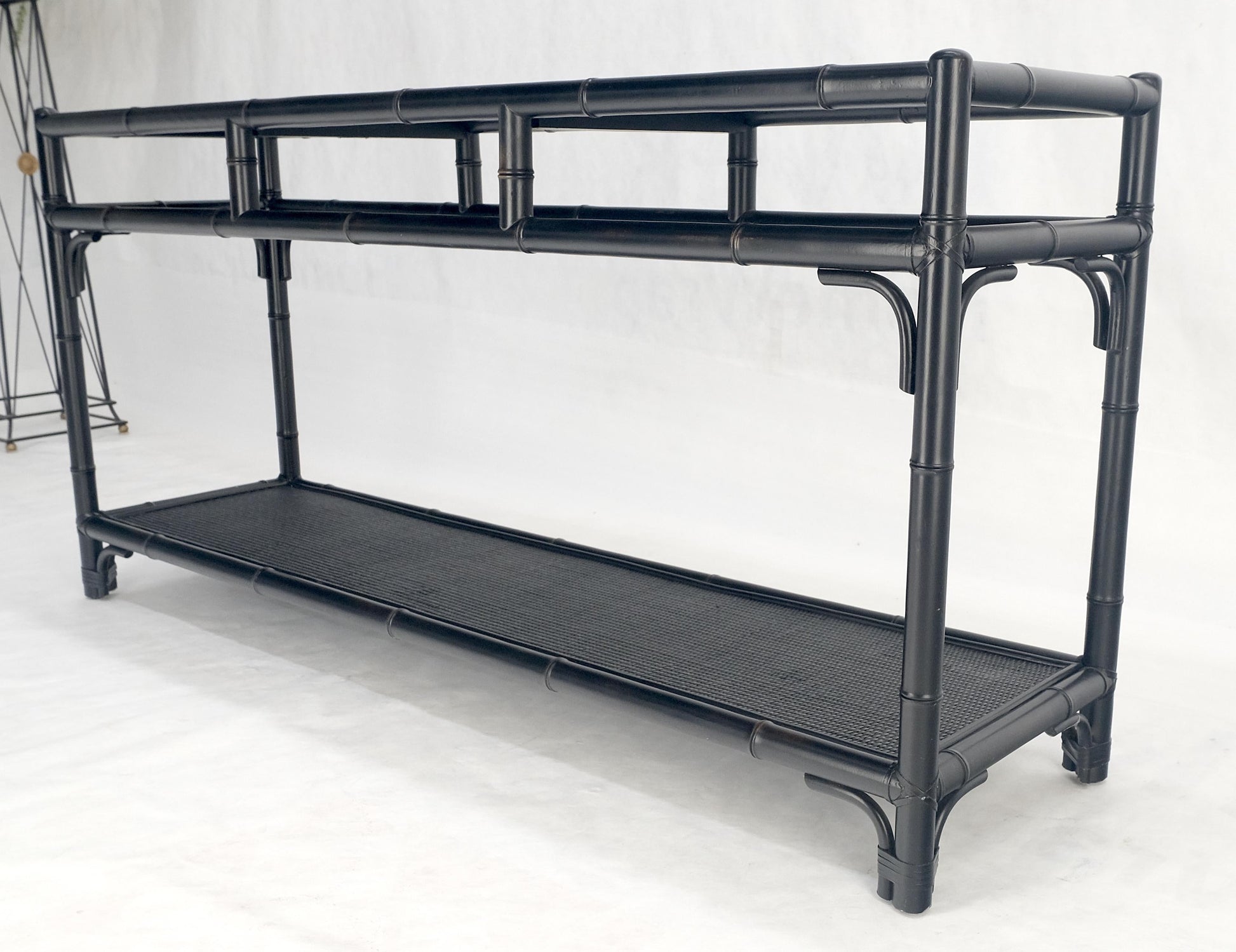 EstablishedLines Black Lacquer Bamboo Rattan 60" Long Console Sofa Table Bloomingdale's MINT!