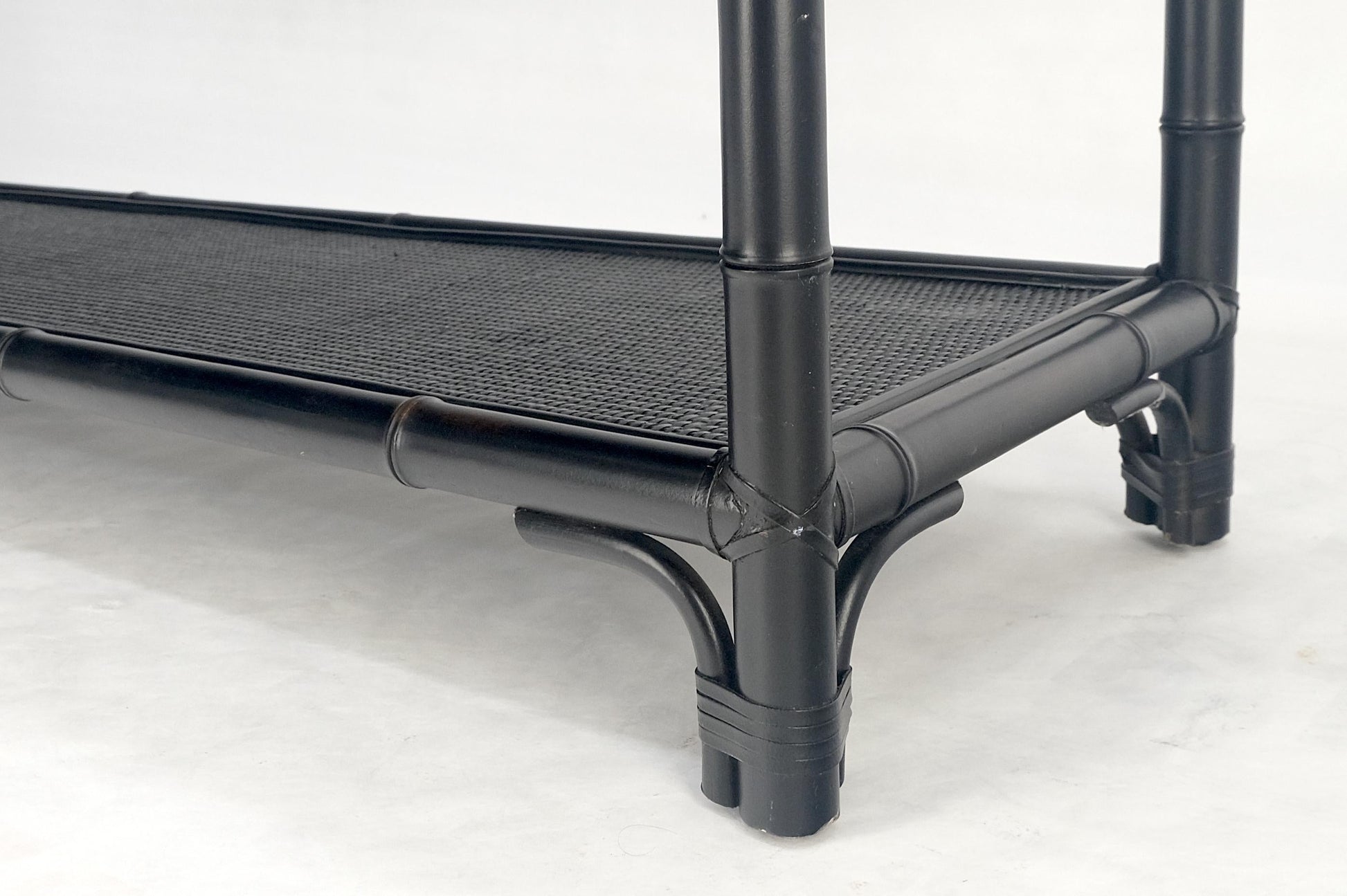 EstablishedLines Black Lacquer Bamboo Rattan 60" Long Console Sofa Table Bloomingdale's MINT!