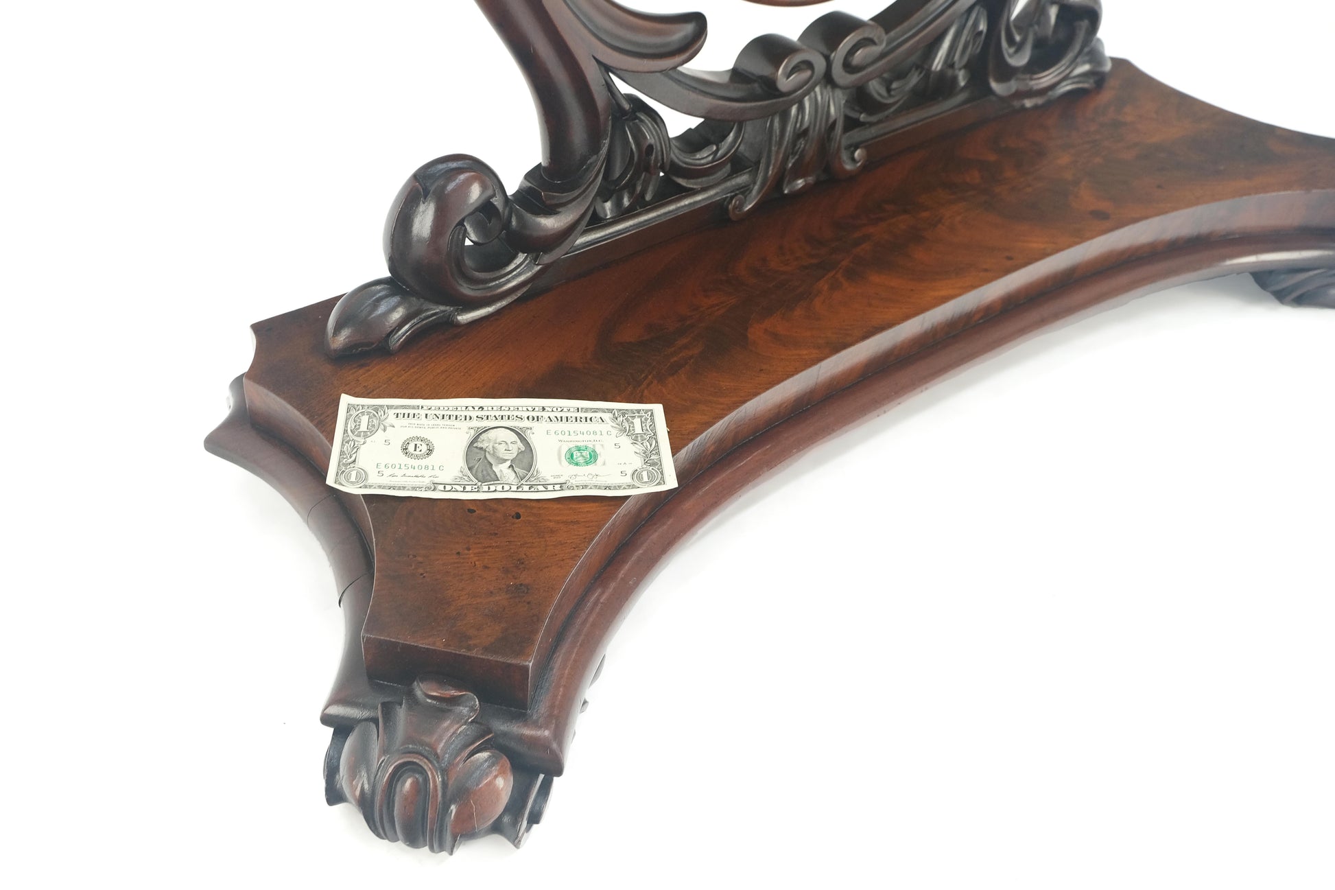 EstablishedLines Very Fine Antique Carved Flame Mahogany Oval Swivel Shaving Mirror Acorn Finials