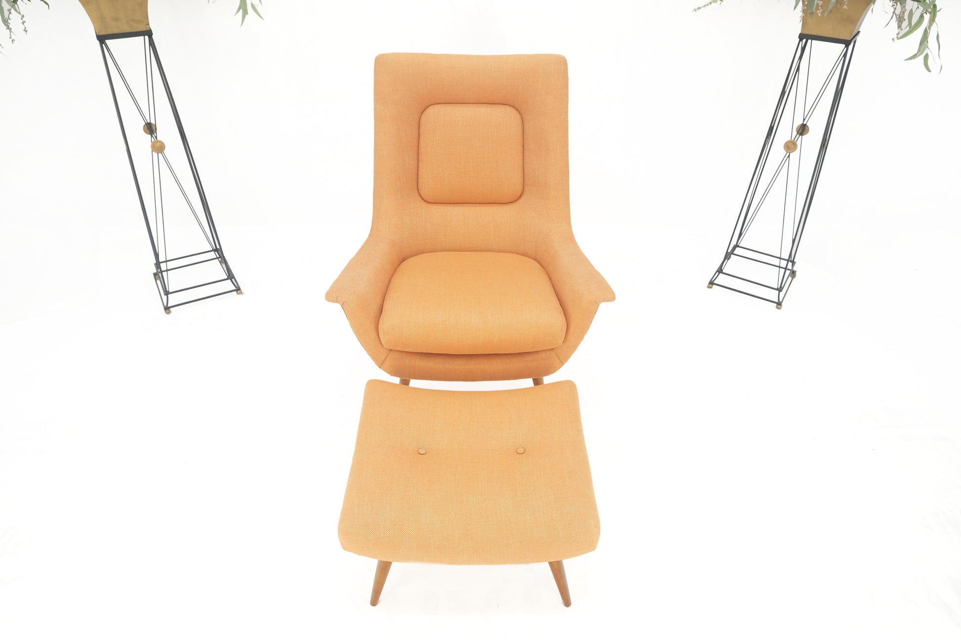 EstablishedLines Lawrence Peabody Tapered Dowel Leg Lounge Chair Matching Ottoman New Upholstery