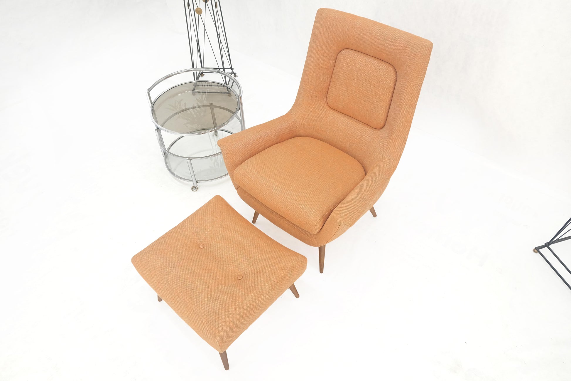 EstablishedLines Lawrence Peabody Tapered Dowel Leg Lounge Chair Matching Ottoman New Upholstery