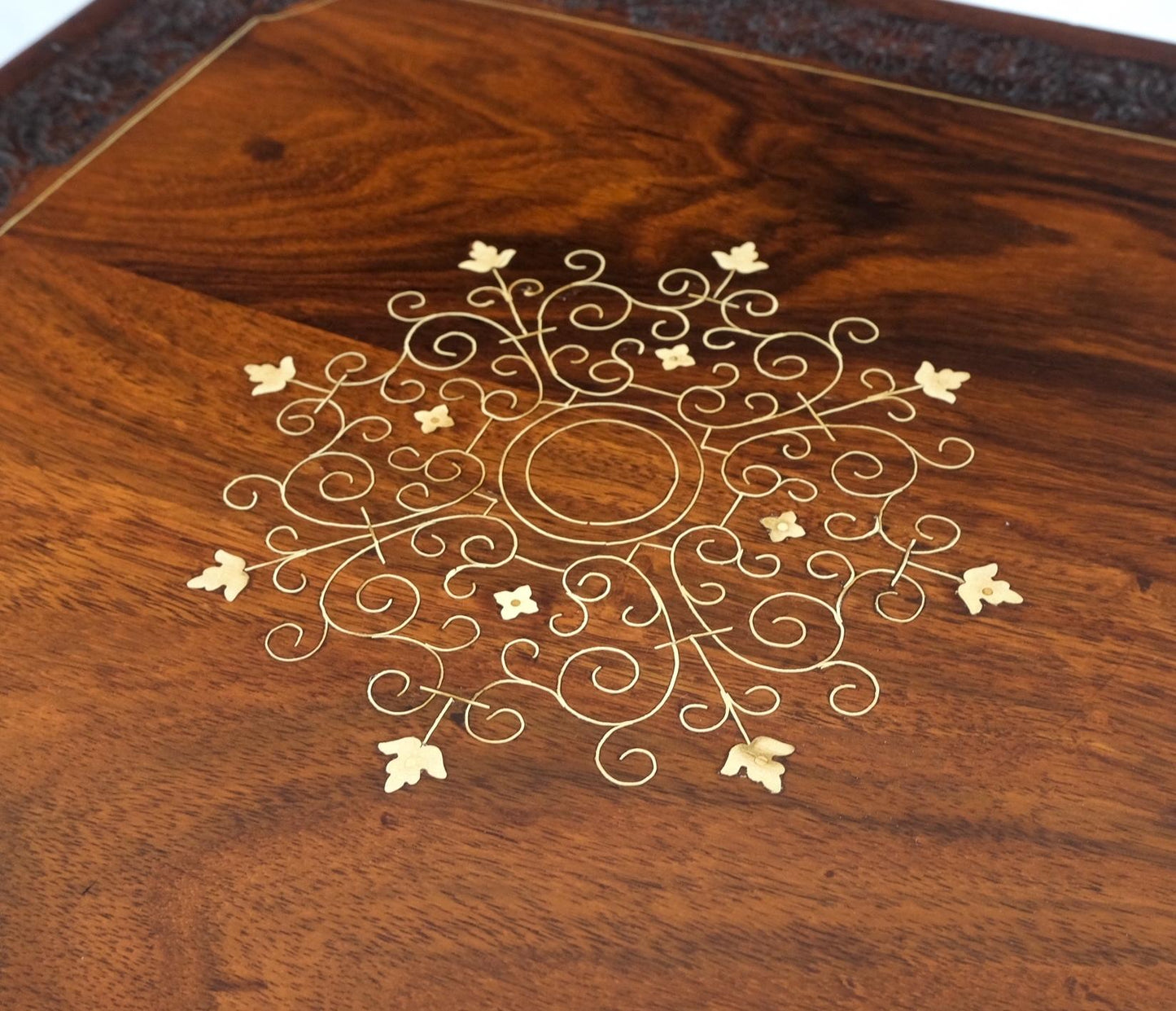 EstablishedLines Pair 3 Drawer Solid Rosewood Campaign Style Brass Inlay Decorated Night Stands