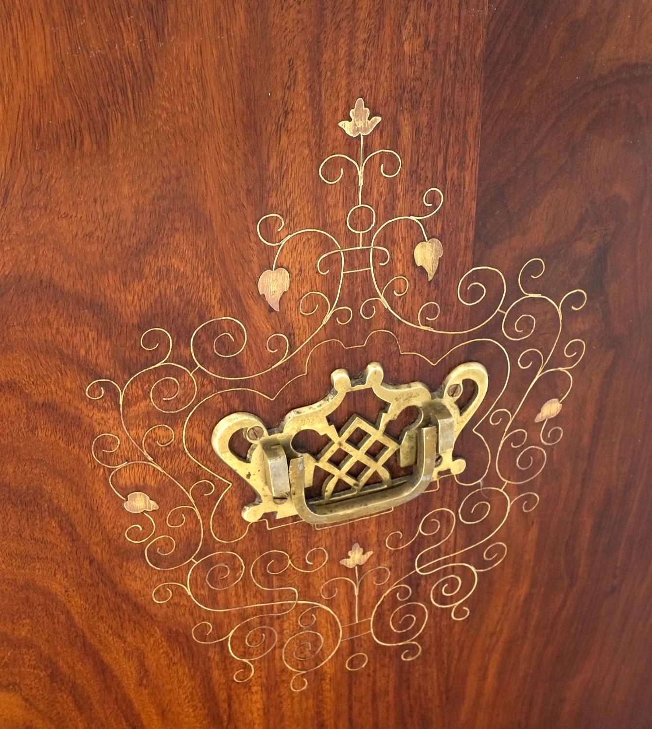 EstablishedLines Pair 3 Drawer Solid Rosewood Campaign Style Brass Inlay Decorated Night Stands