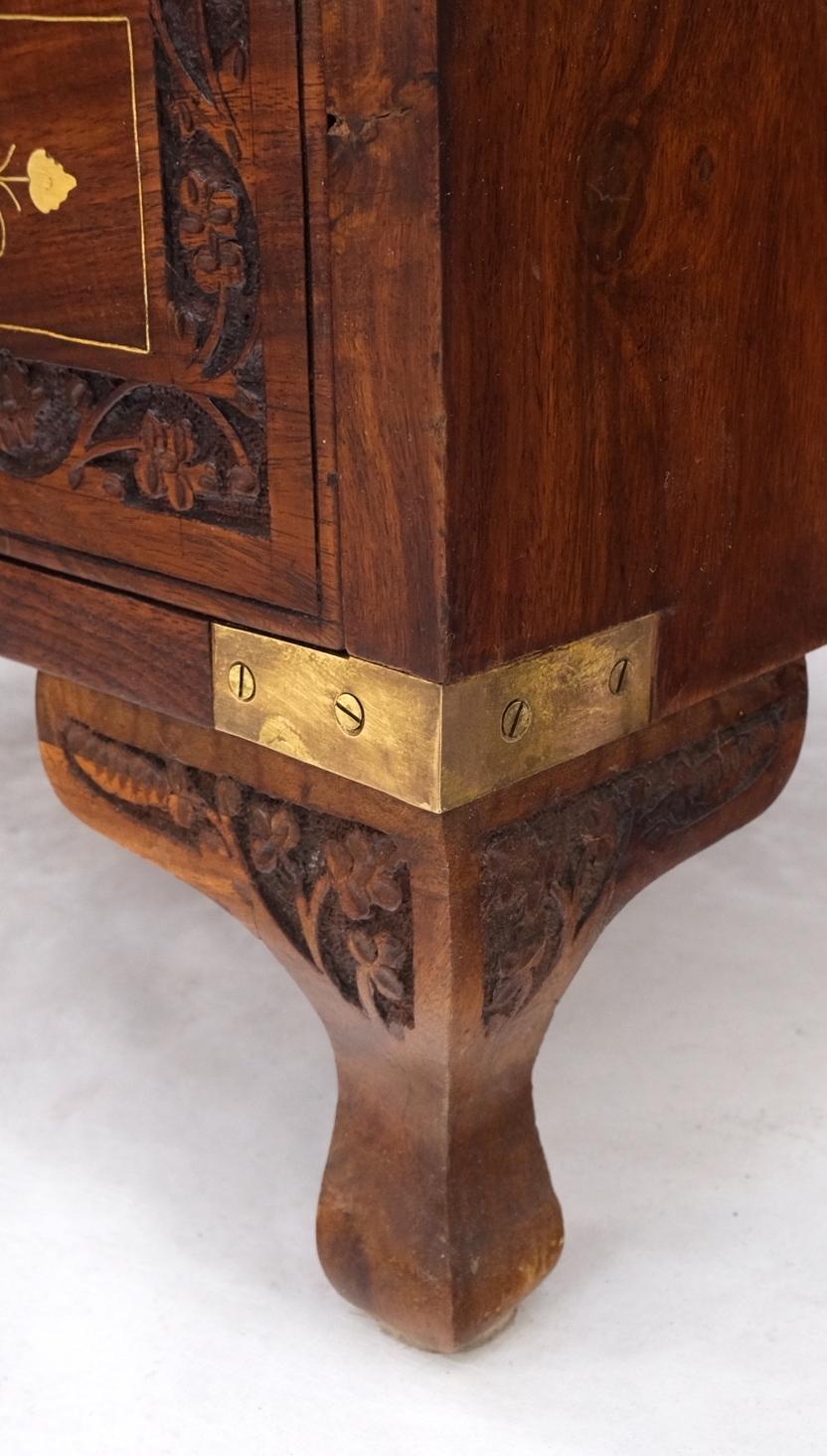 EstablishedLines Pair 3 Drawer Solid Rosewood Campaign Style Brass Inlay Decorated Night Stands