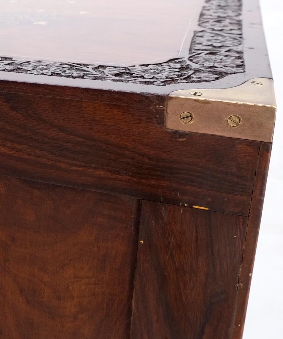 EstablishedLines Pair 3 Drawer Solid Rosewood Campaign Style Brass Inlay Decorated Night Stands