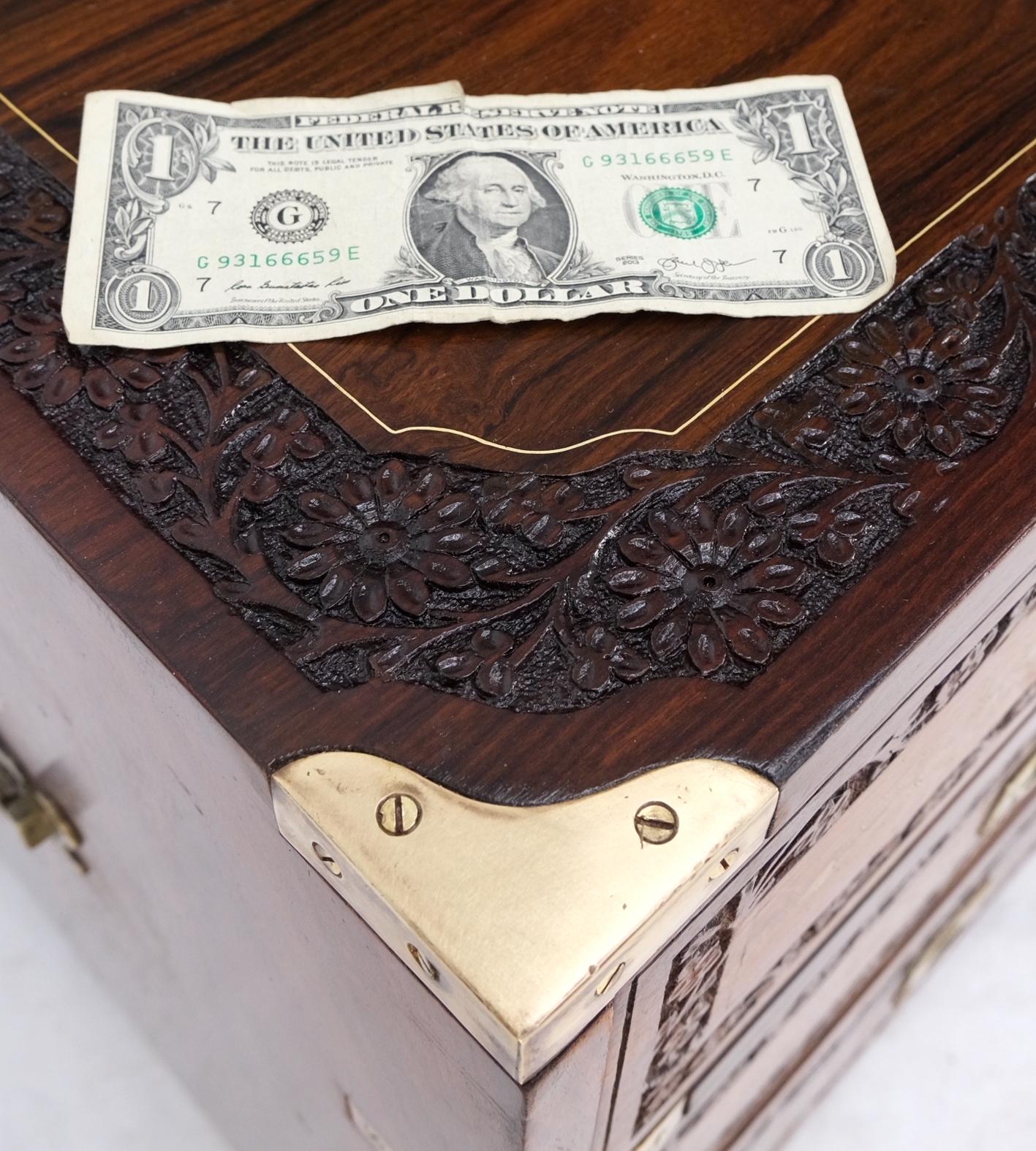 EstablishedLines Pair 3 Drawer Solid Rosewood Campaign Style Brass Inlay Decorated Night Stands