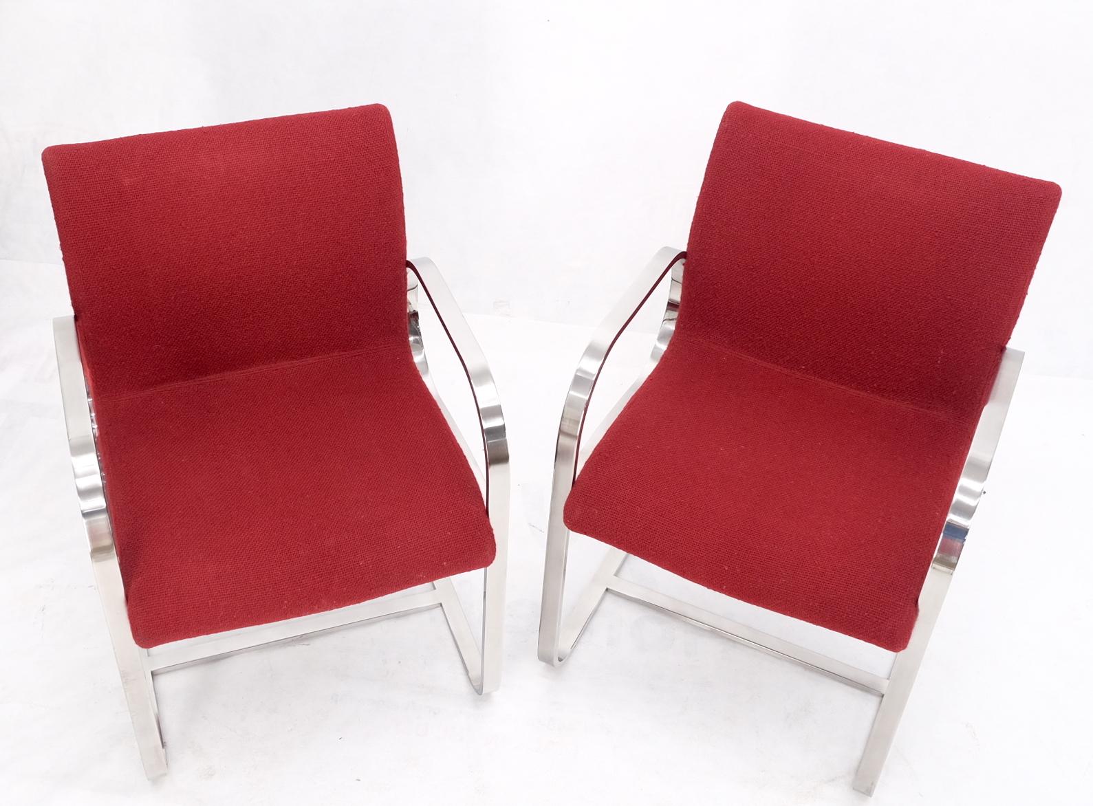 EstablishedLines Pair Heavy Solid Stainless Steel Formed Bend Frame Side Lounge Chairs Red Uphols