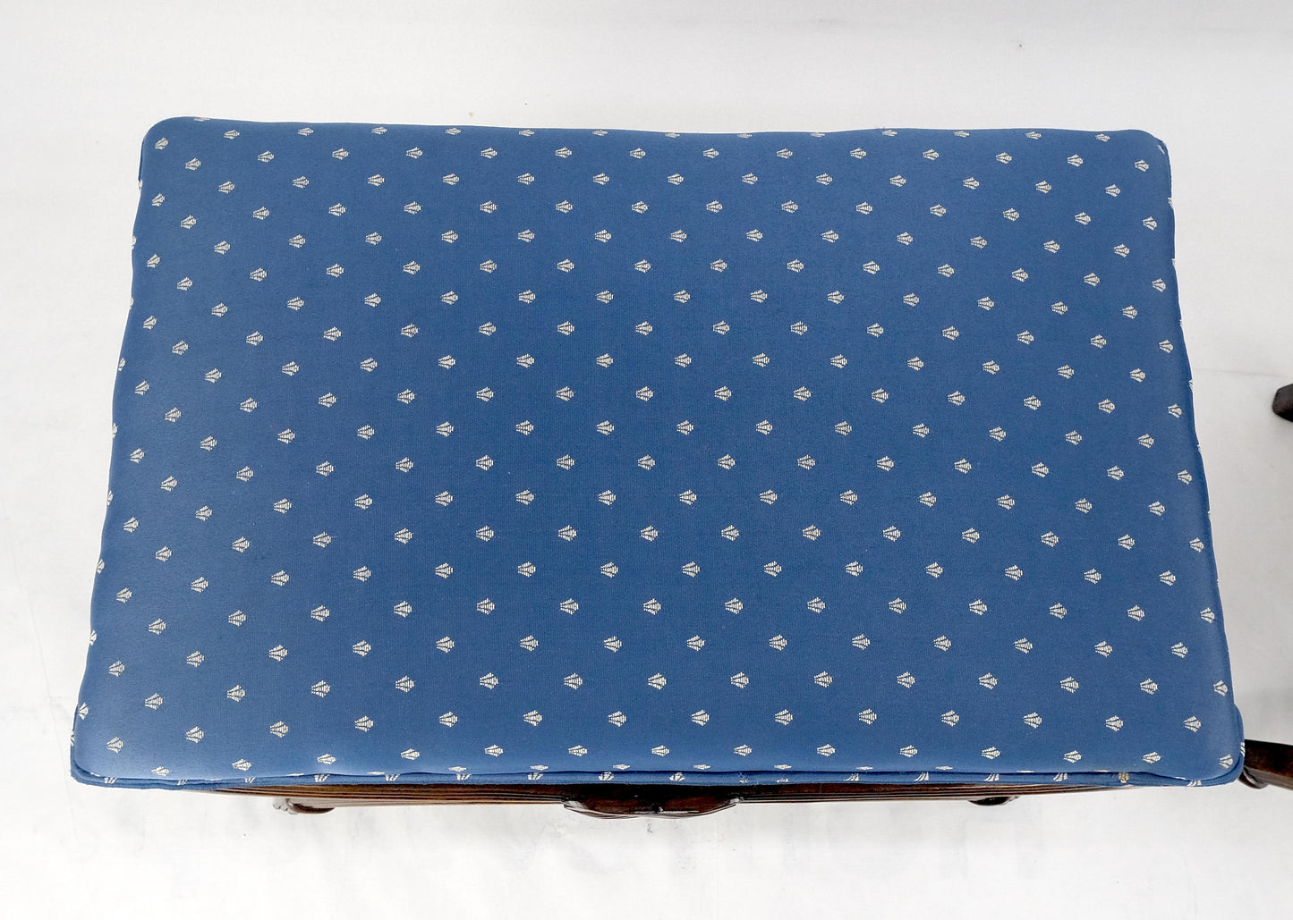 EstablishedLines Pair of Carved Regency Style Blue Upholstery Benches MINT