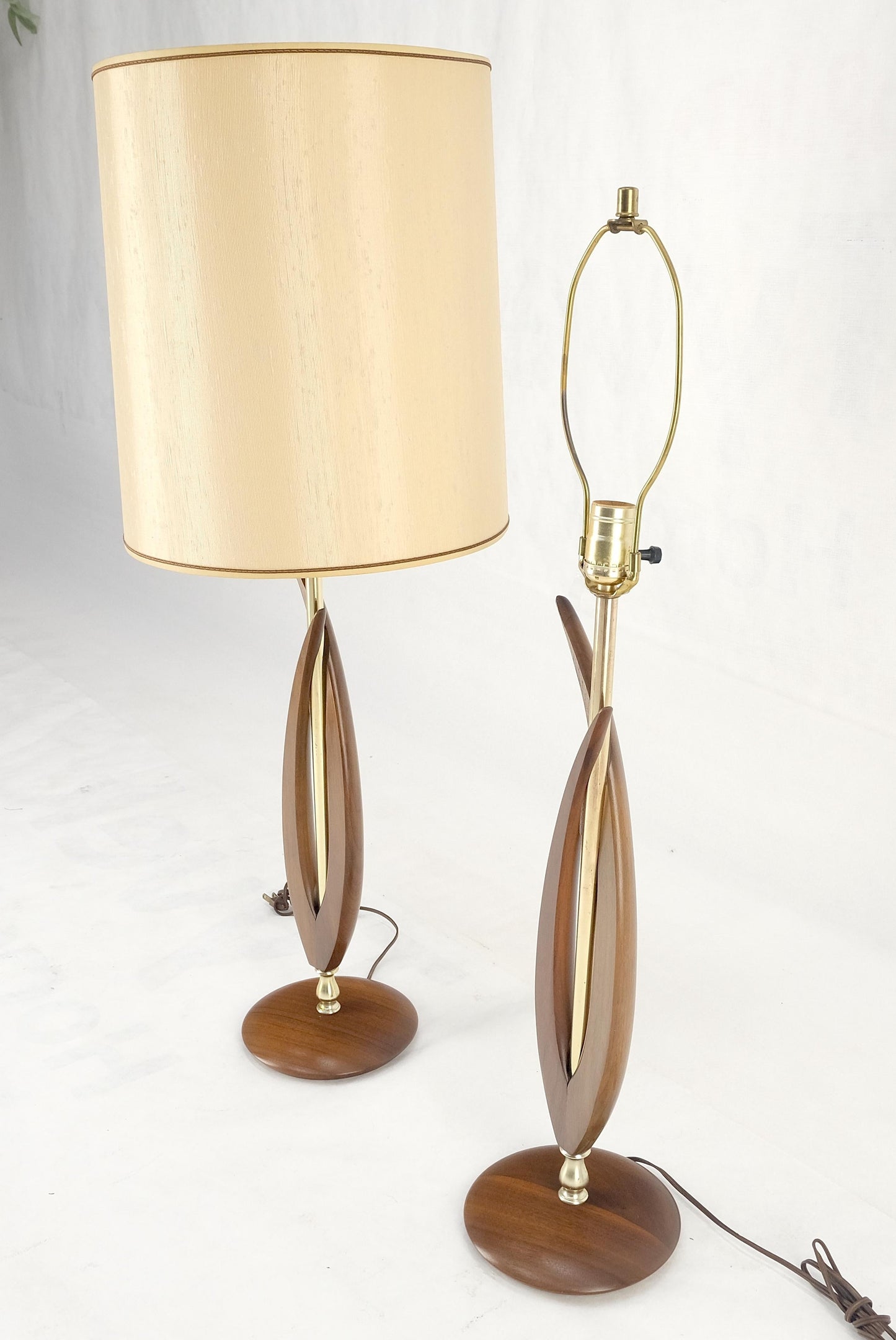 EstablishedLines Pair of Mid Century Modern Oiled Walnut Turned Bases c1970s Table Lamps MINT