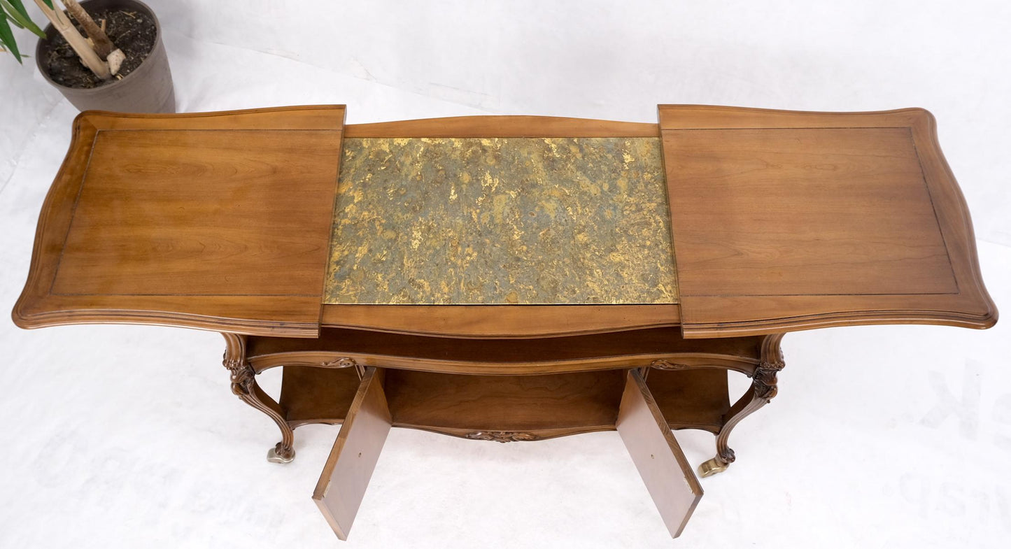 EstablishedLines Expandable Serving 3 Tier Carved Cart Table on Wheels Double Doors Compartment