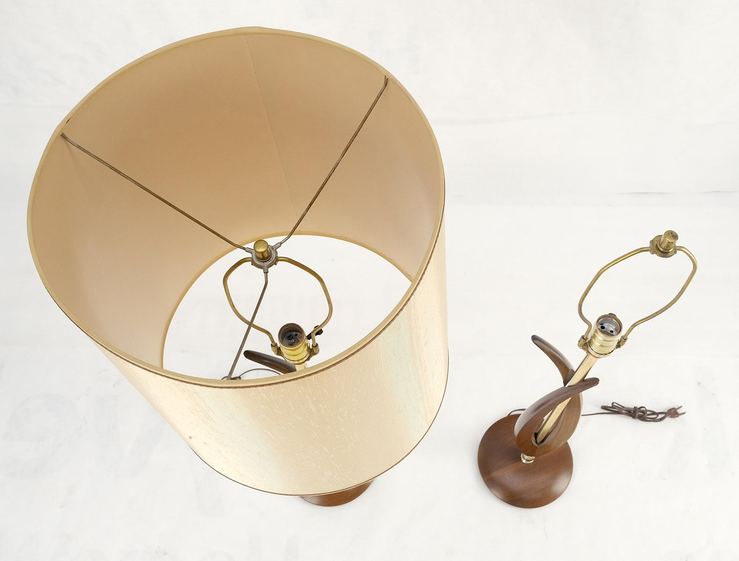 EstablishedLines Pair of Mid Century Modern Oiled Walnut Turned Bases c1970s Table Lamps MINT