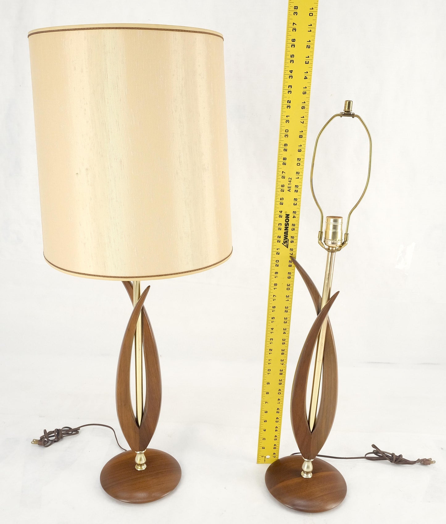 EstablishedLines Pair of Mid Century Modern Oiled Walnut Turned Bases c1970s Table Lamps MINT