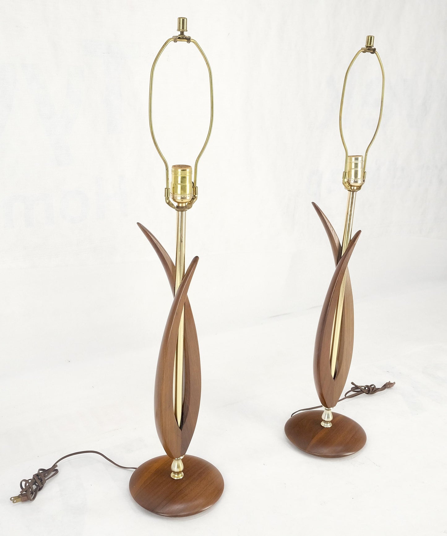 EstablishedLines Pair of Mid Century Modern Oiled Walnut Turned Bases c1970s Table Lamps MINT