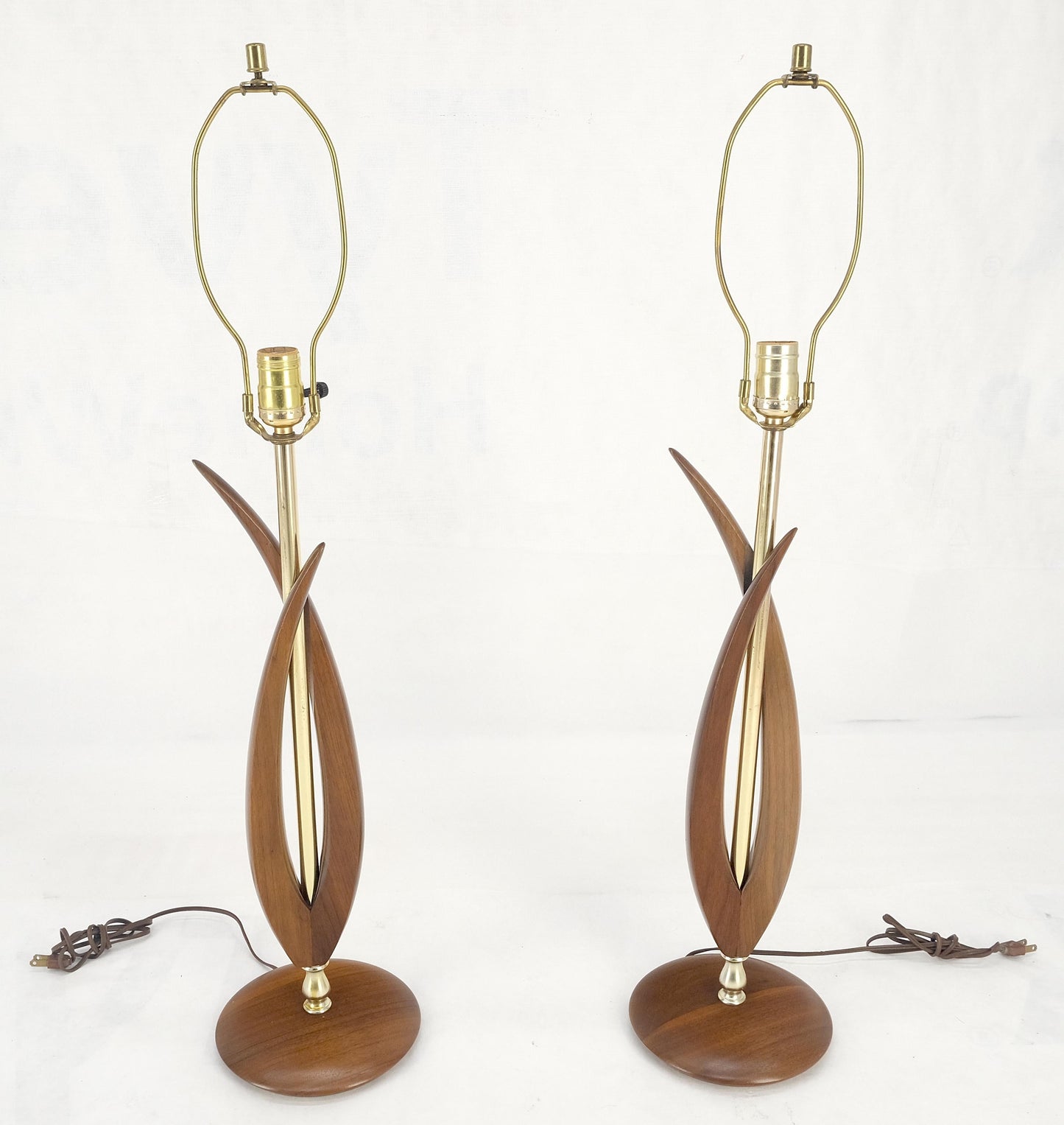 EstablishedLines Pair of Mid Century Modern Oiled Walnut Turned Bases c1970s Table Lamps MINT