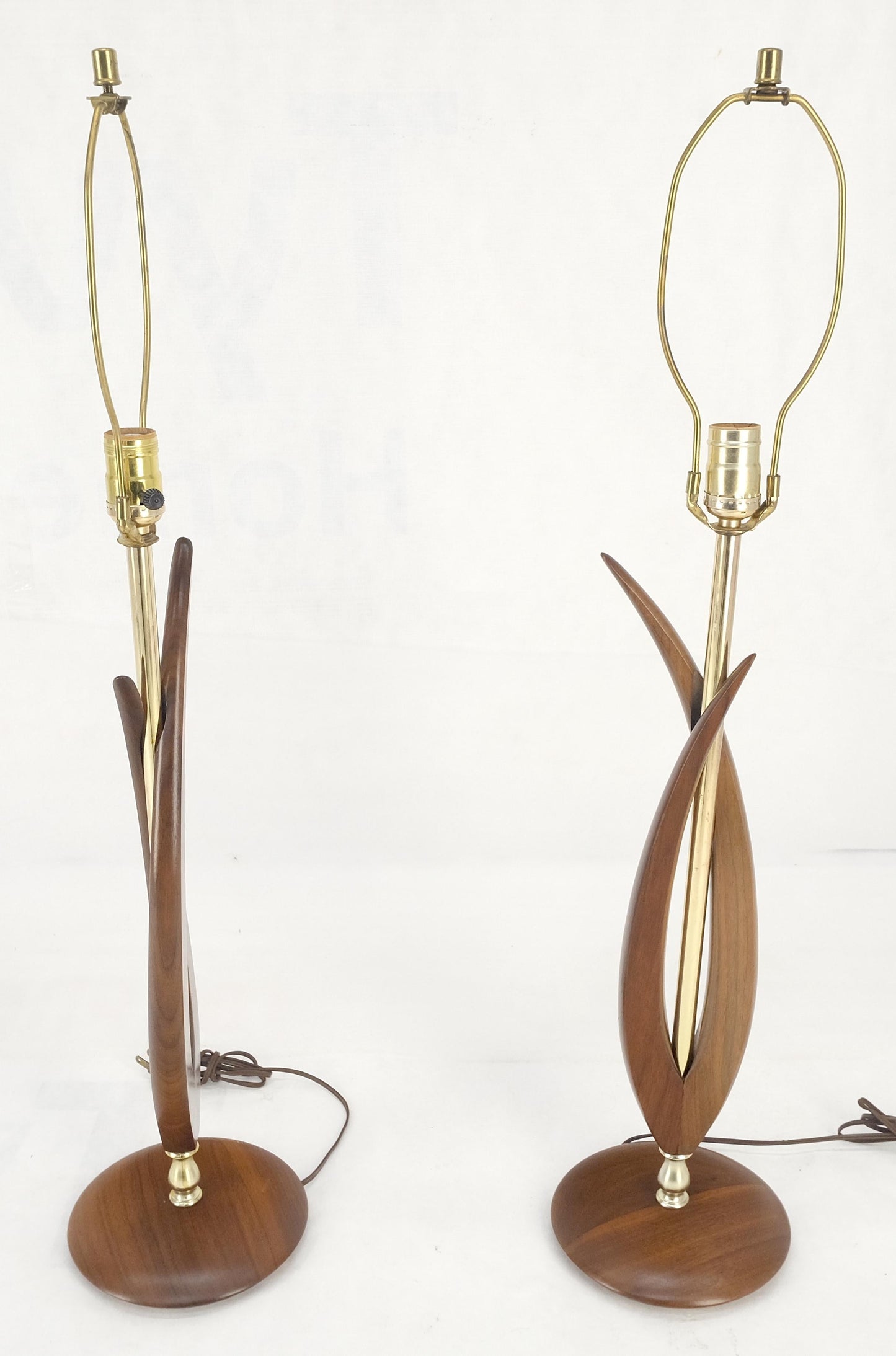 EstablishedLines Pair of Mid Century Modern Oiled Walnut Turned Bases c1970s Table Lamps MINT