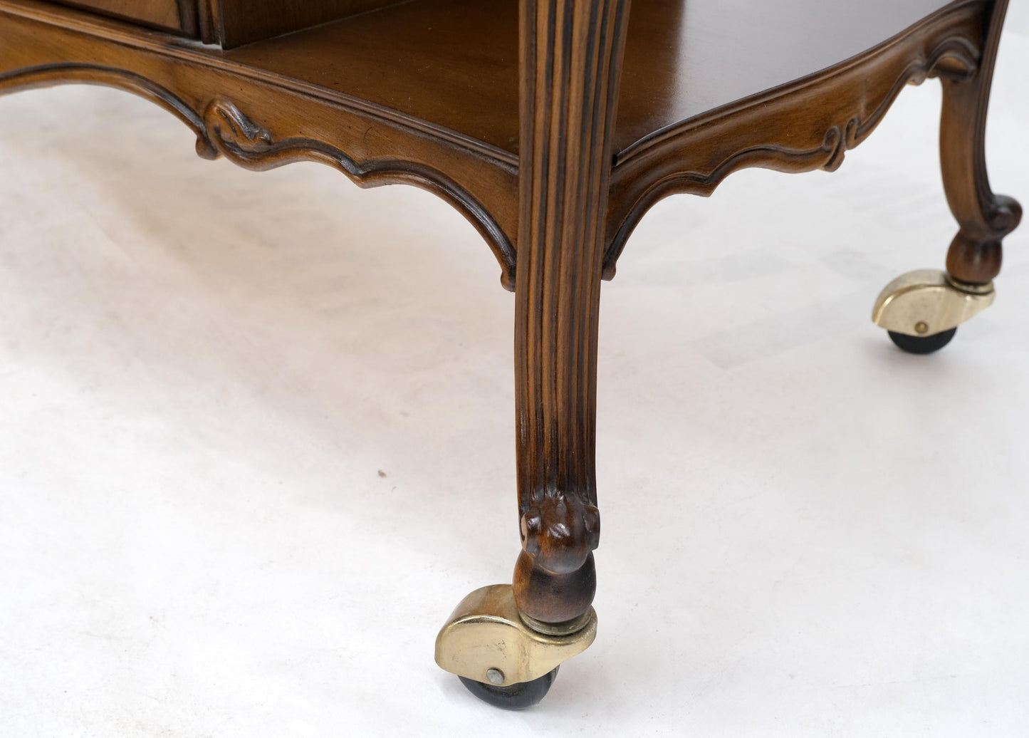 EstablishedLines Expandable Serving 3 Tier Carved Cart Table on Wheels Double Doors Compartment