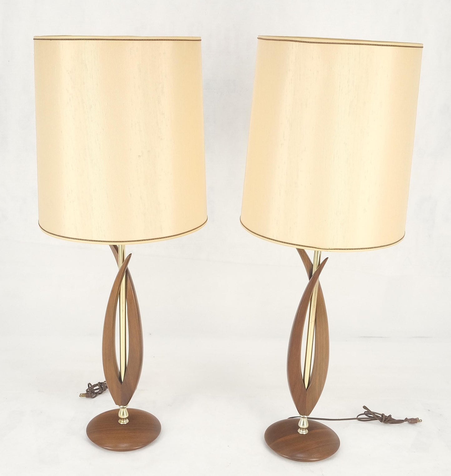 EstablishedLines Pair of Mid Century Modern Oiled Walnut Turned Bases c1970s Table Lamps MINT