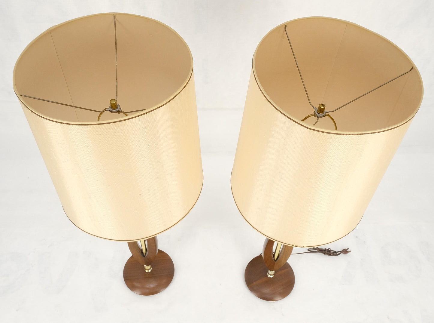 EstablishedLines Pair of Mid Century Modern Oiled Walnut Turned Bases c1970s Table Lamps MINT