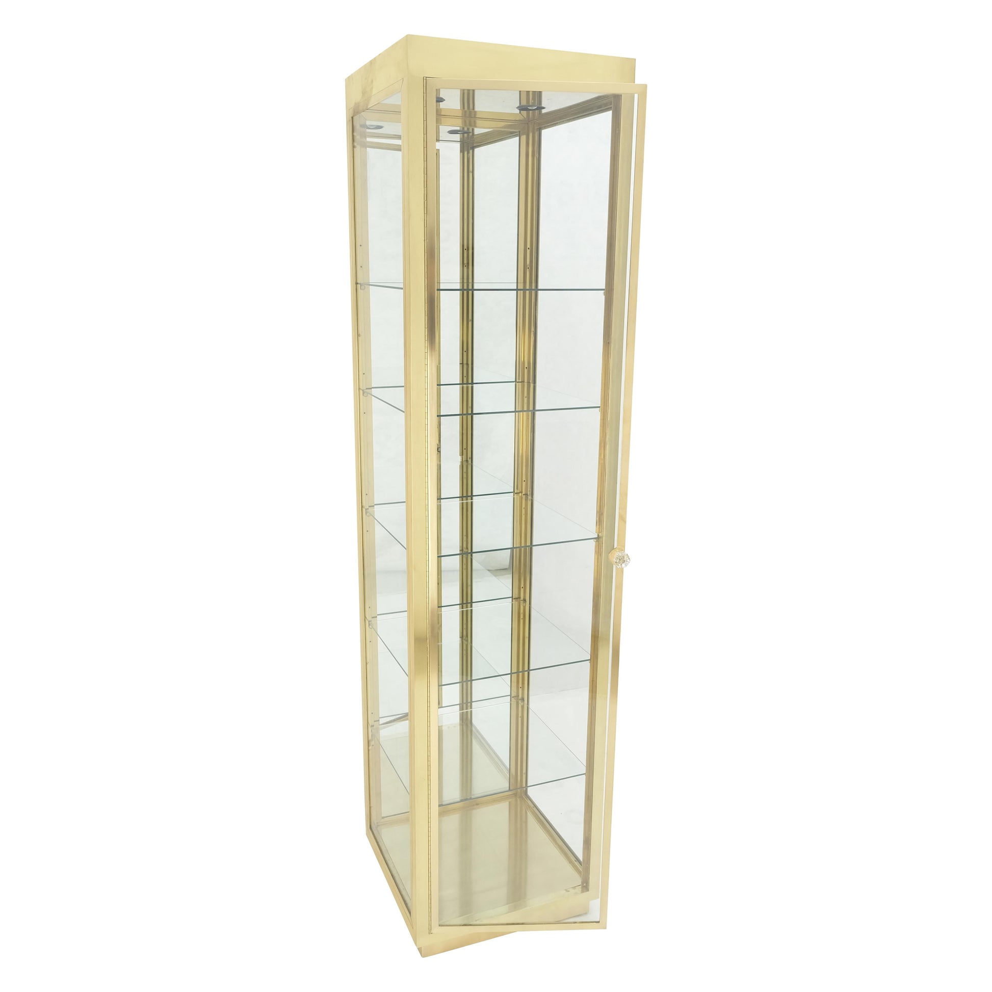 EstablishedLines 20" Sqaure Solid Brass Case 7' Tall Glass Shelve Display Cabinet Vitrine MINT!