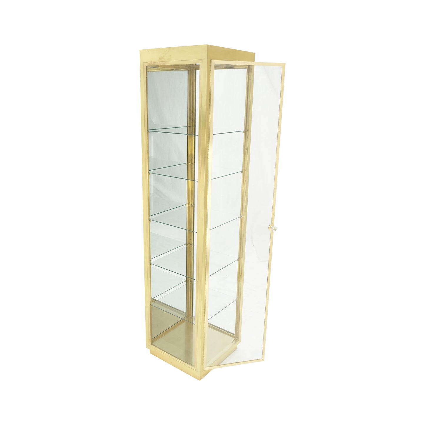 EstablishedLines 20" Sqaure Solid Brass Case 7' Tall Glass Shelve Display Cabinet Vitrine MINT!